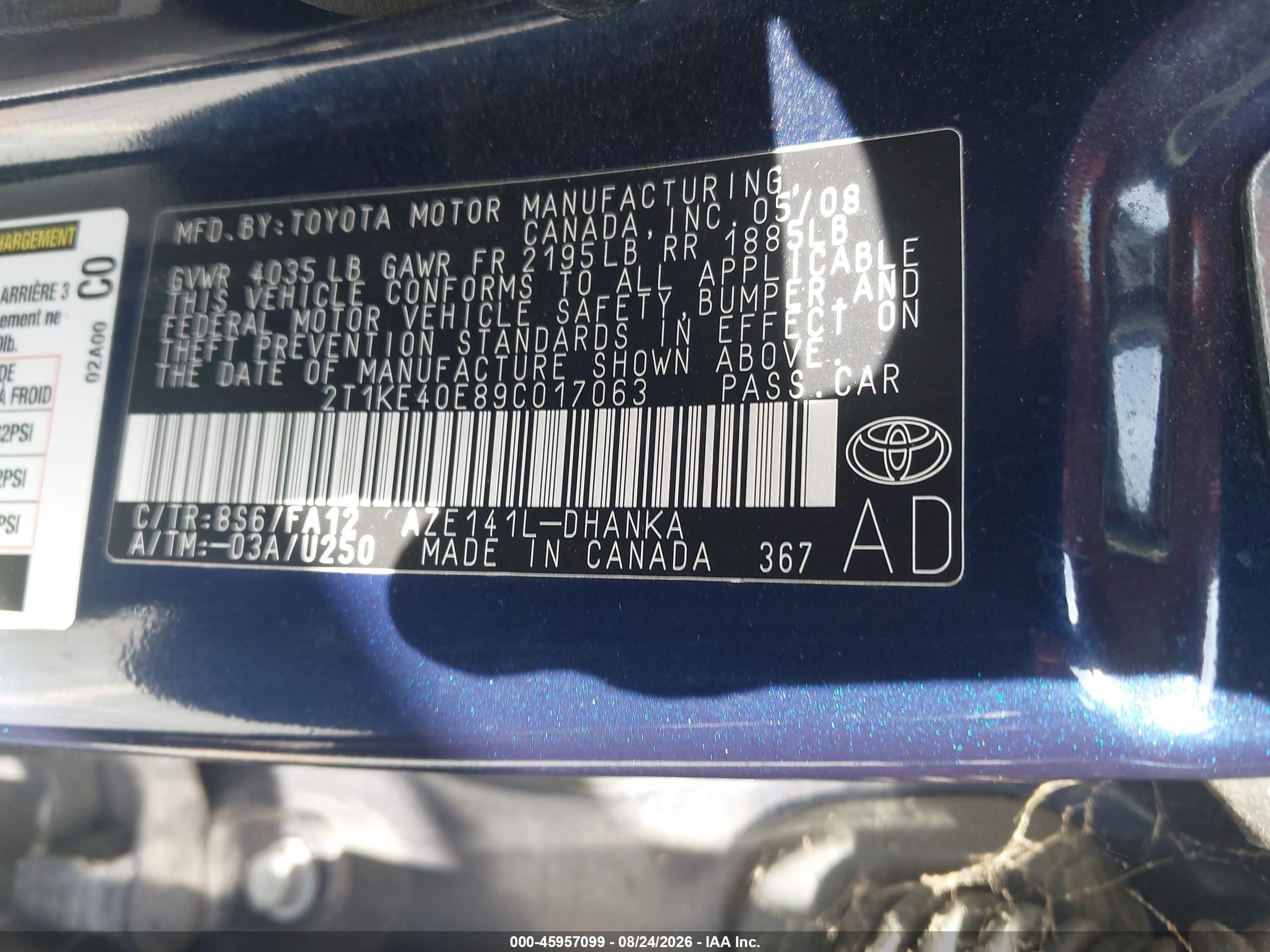 2009 Toyota Matrix S Blue vin: 2T1KE40E89C017063