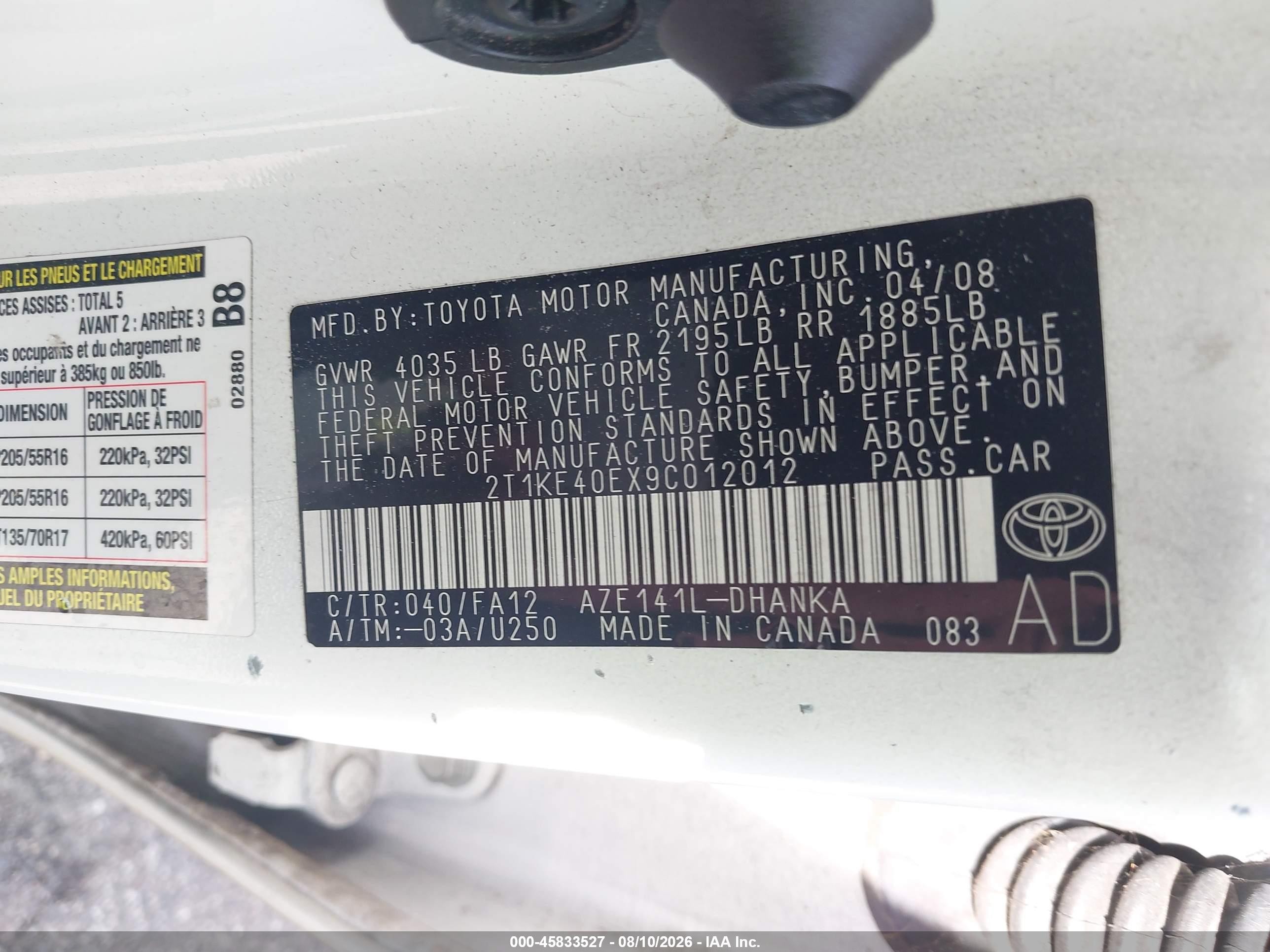 2009 Toyota Matrix S Белый vin: 2T1KE40EX9C012012