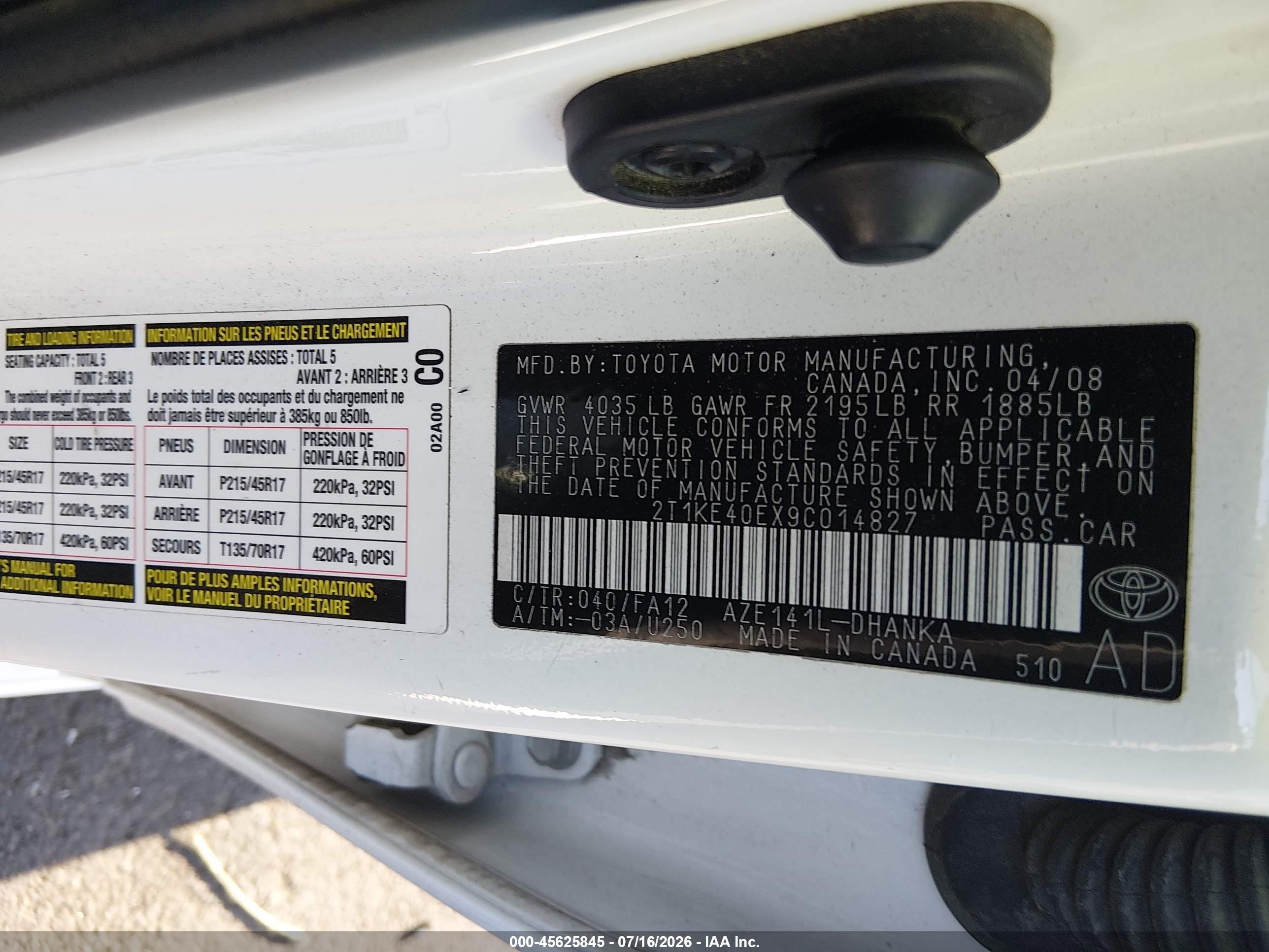 2009 Toyota Matrix S Белый vin: 2T1KE40EX9C014827