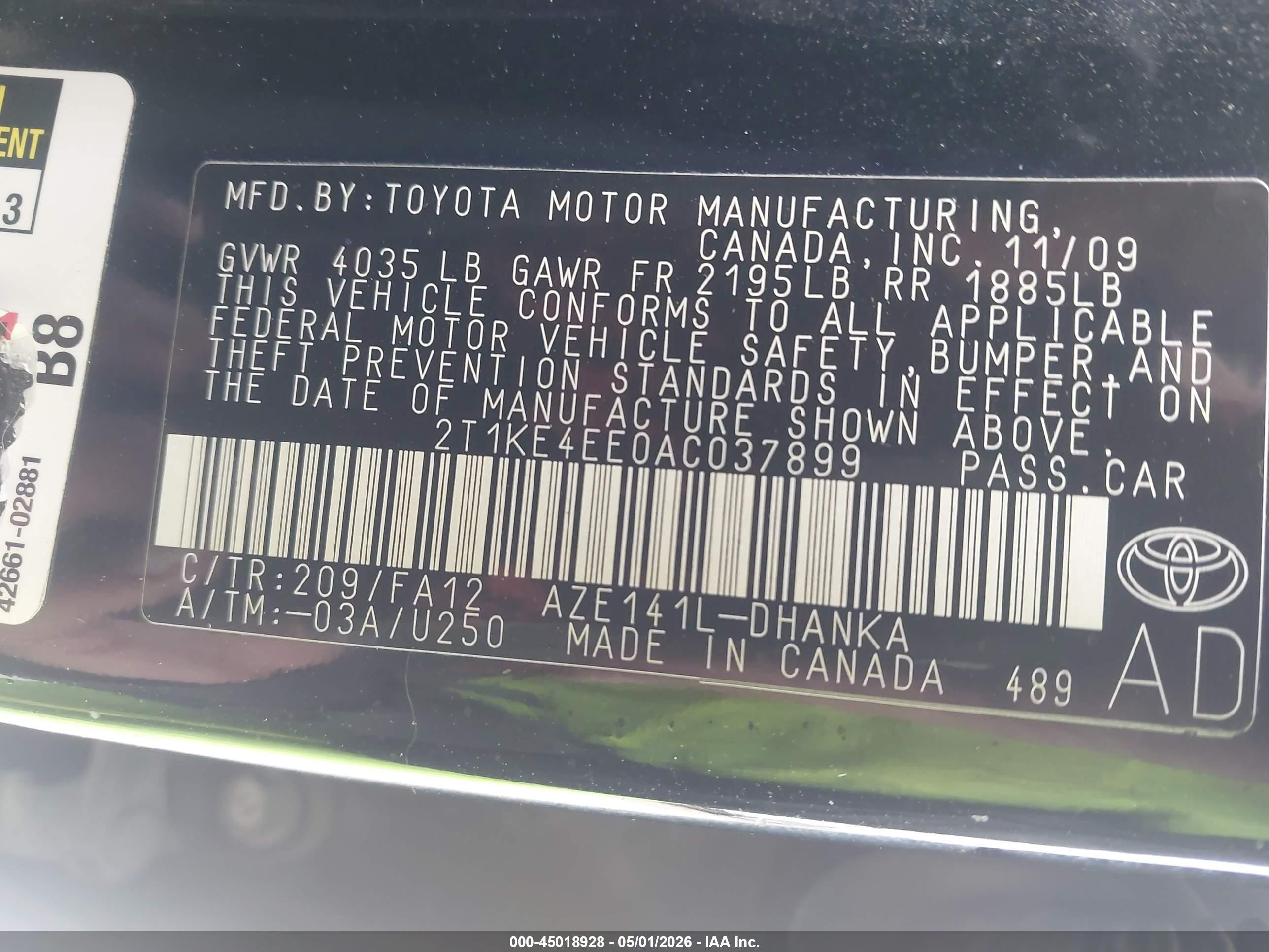 2010 Toyota Matrix S Black vin: 2T1KE4EE0AC037899