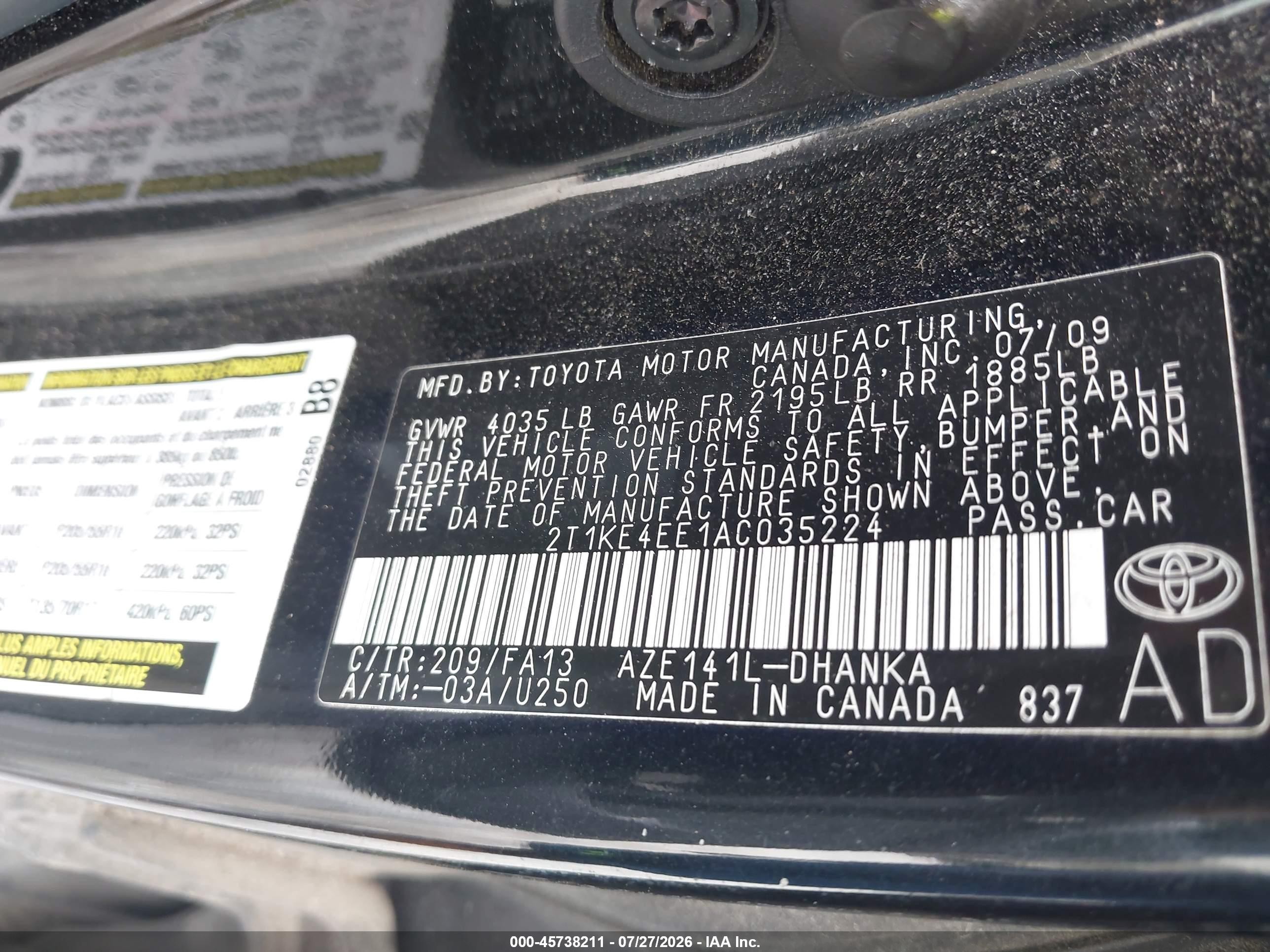 2010 Toyota Matrix S Black vin: 2T1KE4EE1AC035224