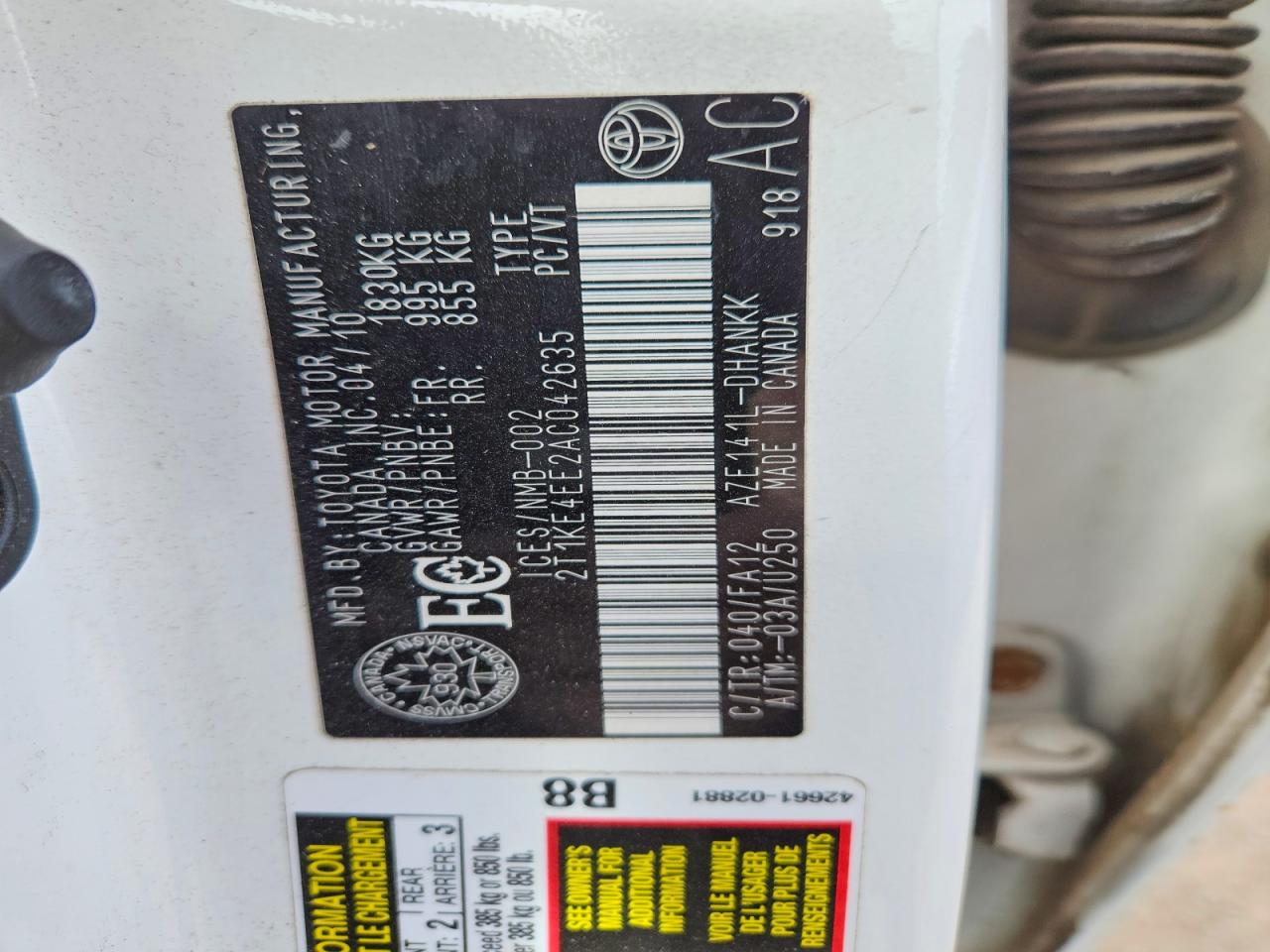 2010 Toyota Corolla Matrix S White vin: 2T1KE4EE2AC042635