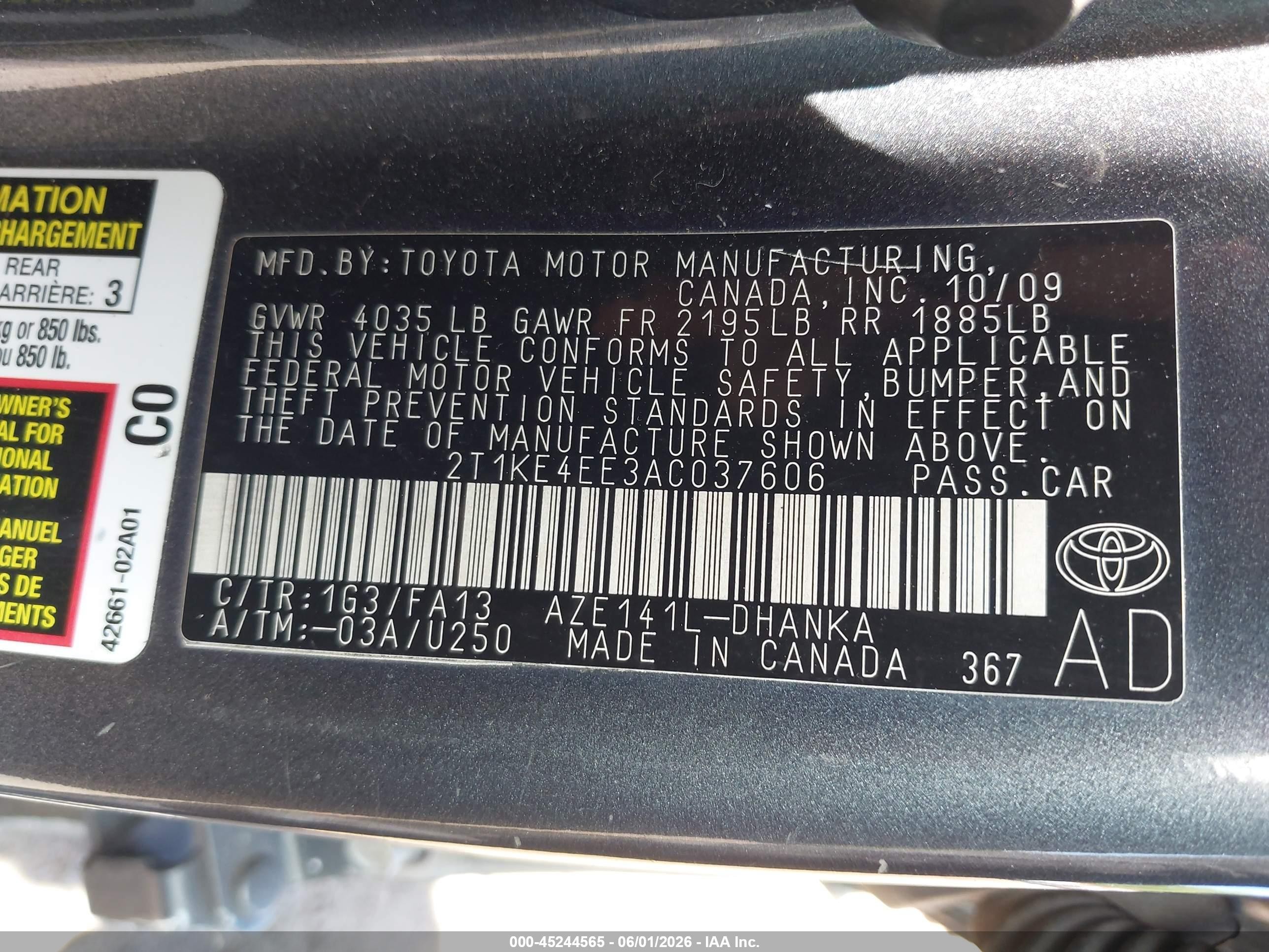 2010 Toyota Matrix S Gray vin: 2T1KE4EE3AC037606