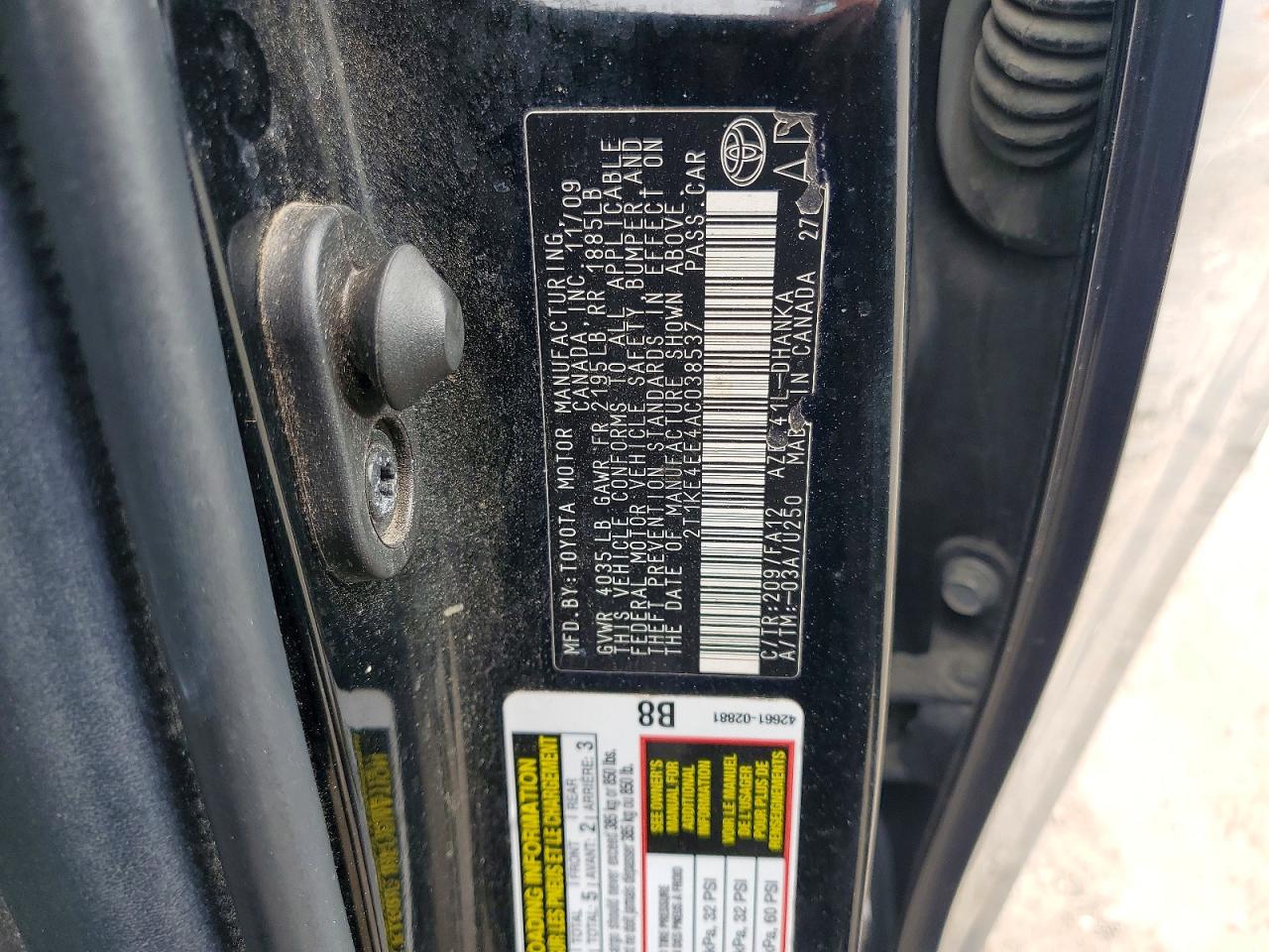 2010 Toyota Matrix S Black vin: 2T1KE4EE4AC038537