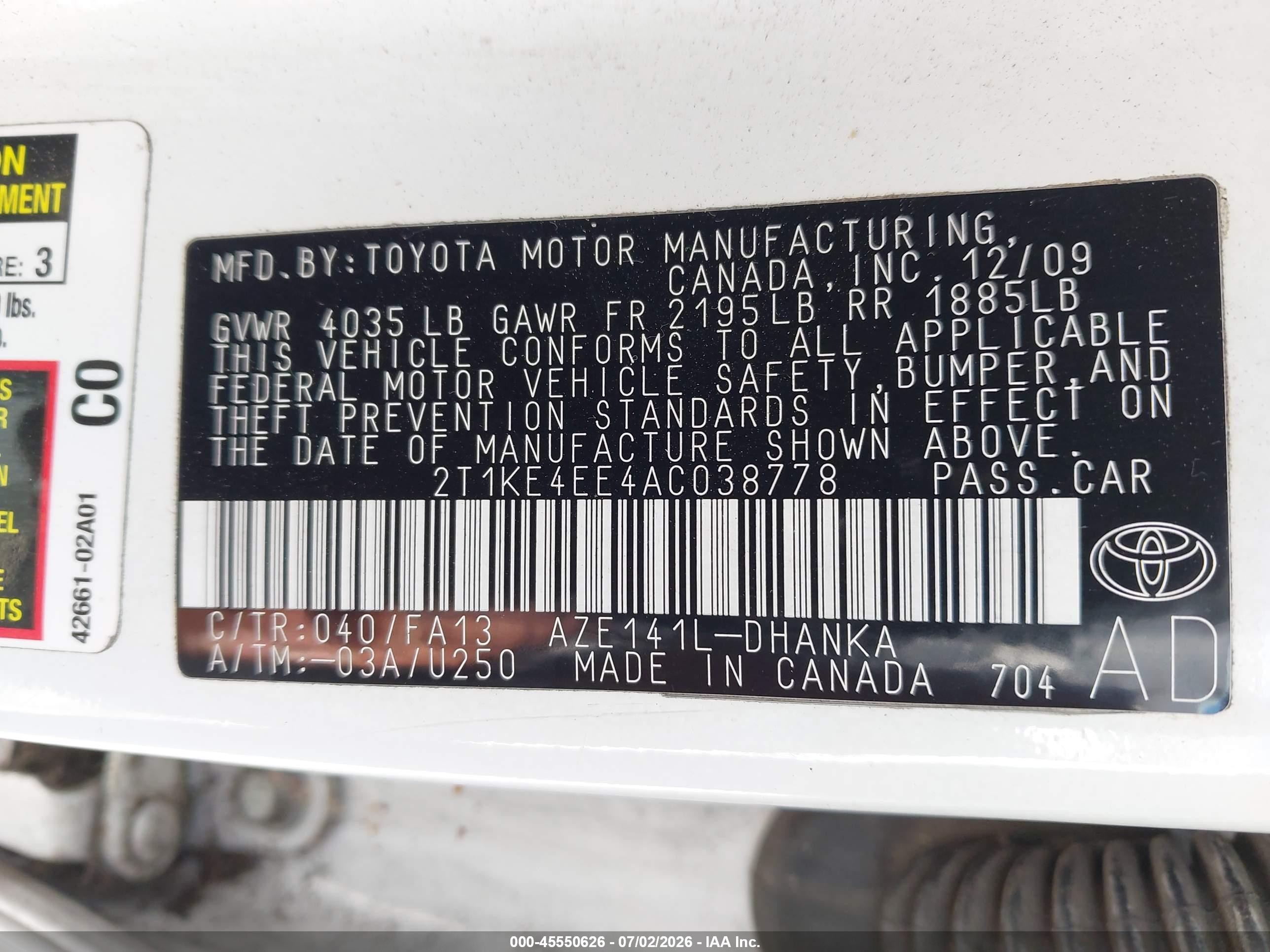 2010 Toyota Matrix S White vin: 2T1KE4EE4AC038778