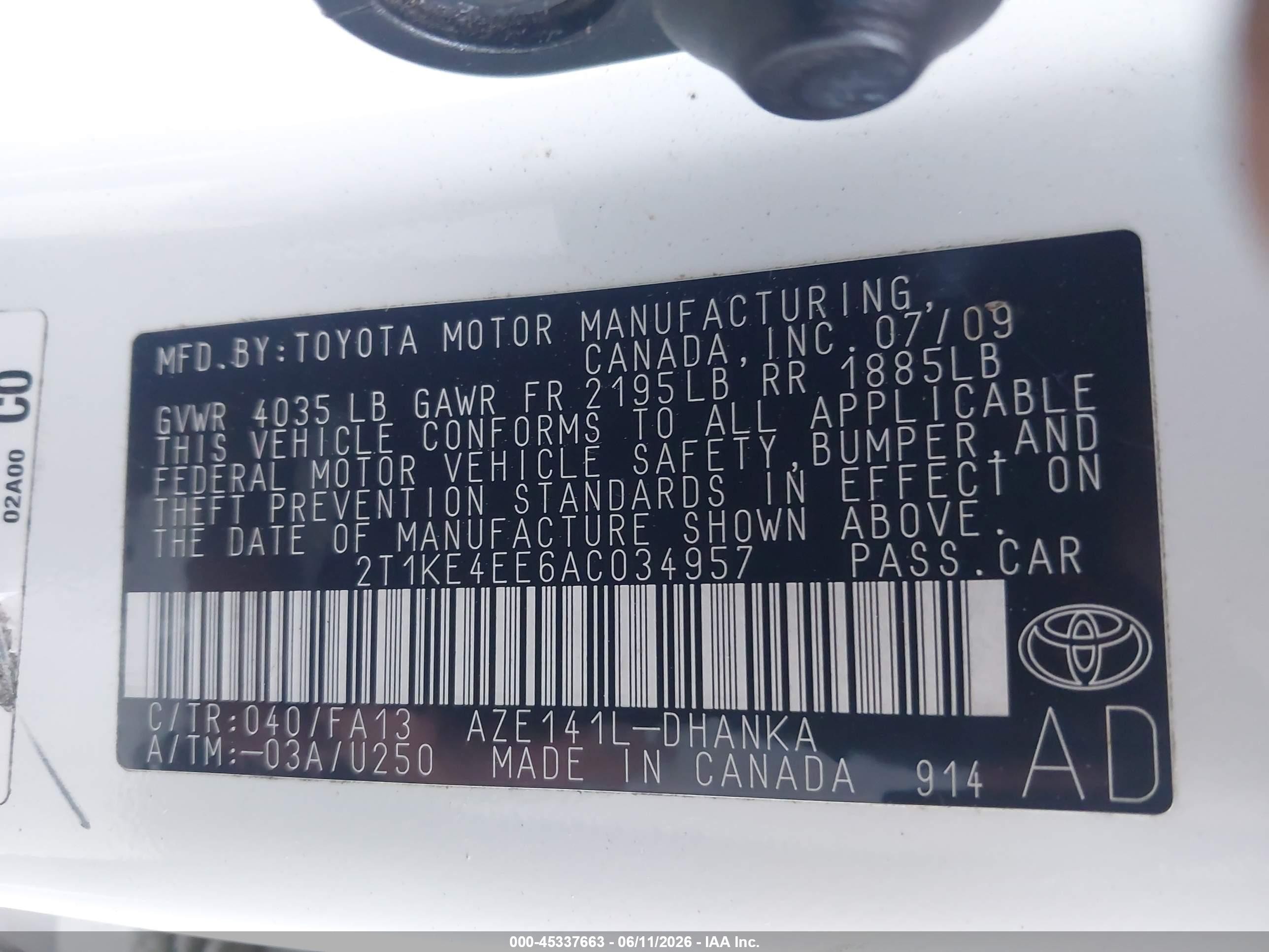 2010 Toyota Matrix S White vin: 2T1KE4EE6AC034957