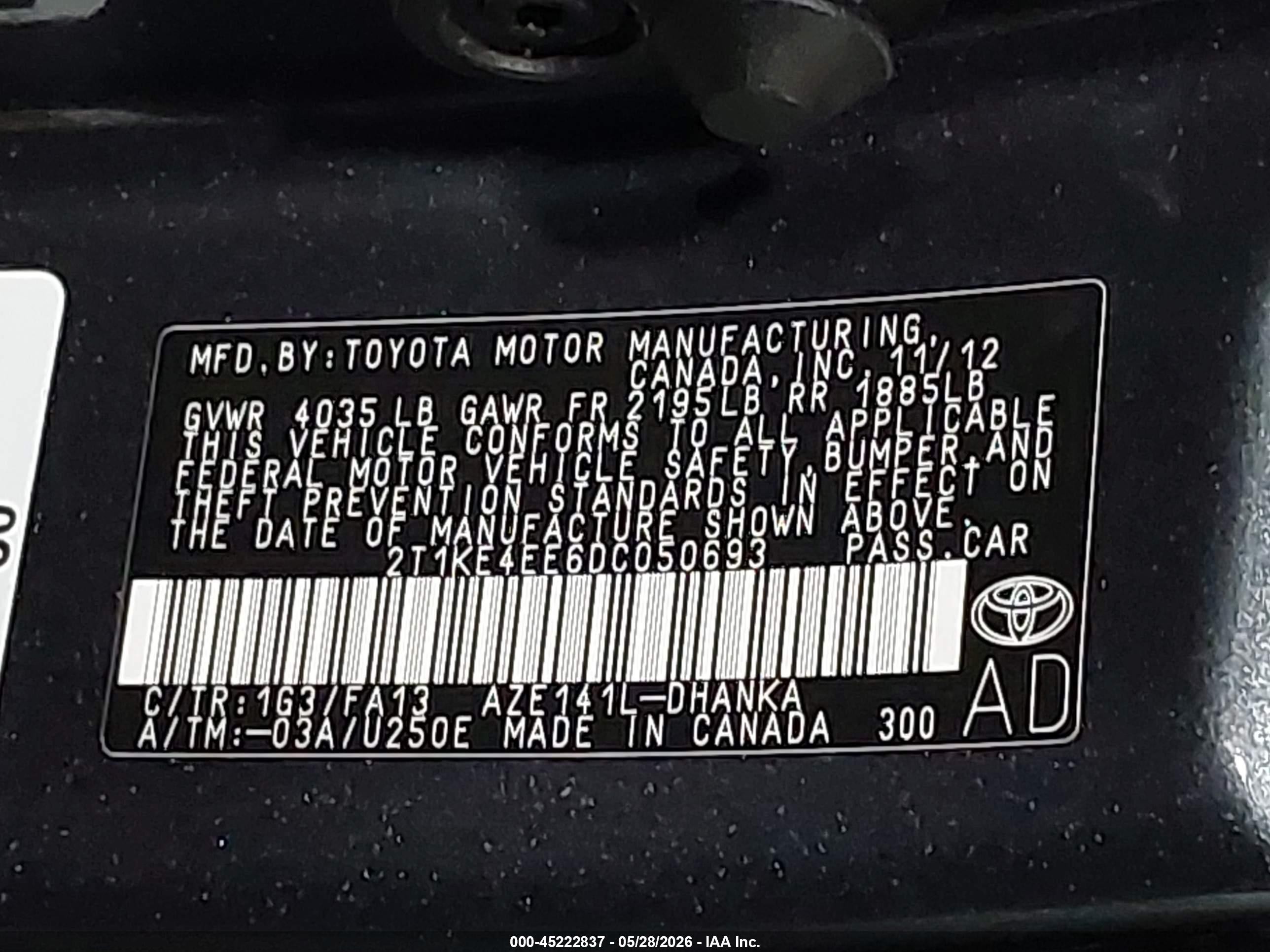 2013 Toyota Matrix S Blue vin: 2T1KE4EE6DC050693