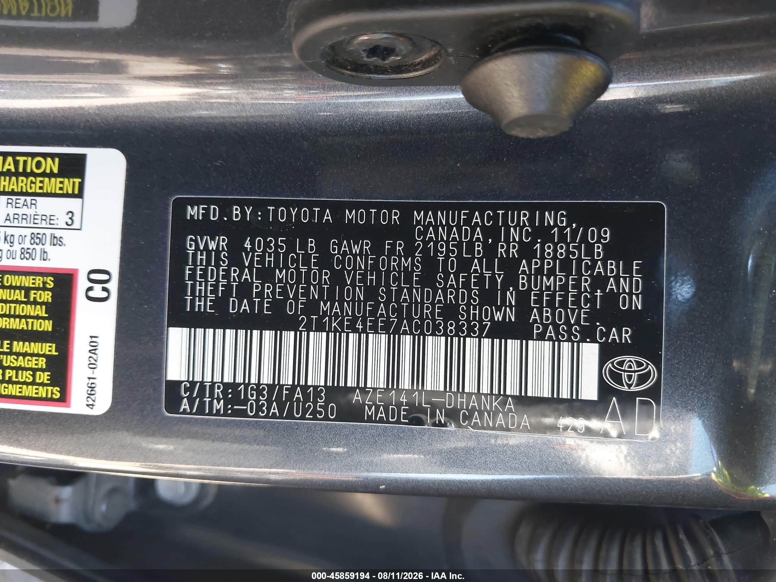 2010 Toyota Matrix S Gray vin: 2T1KE4EE7AC038337