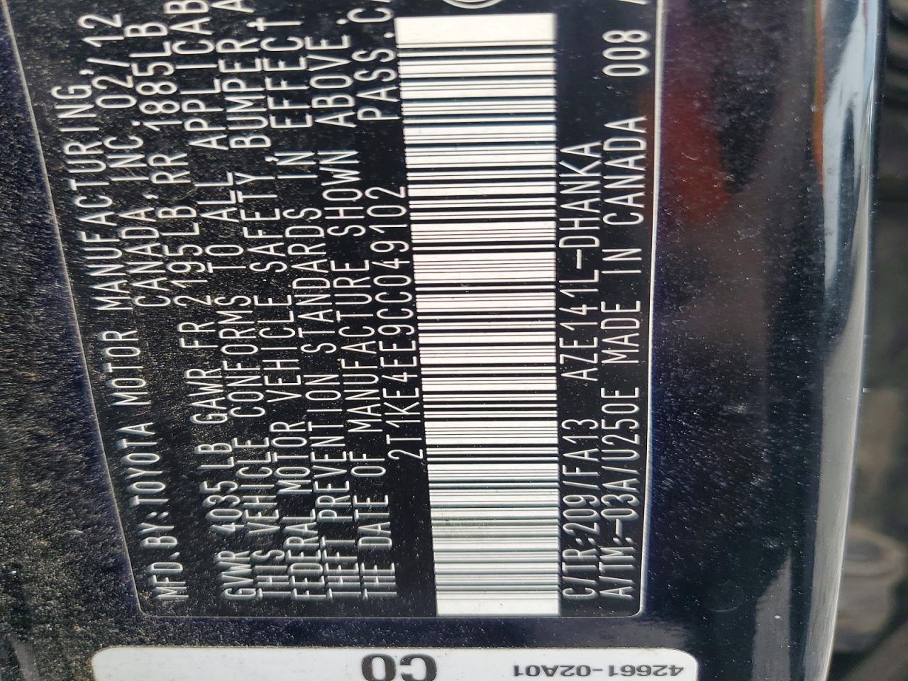 2012 Toyota Matrix S Black vin: 2T1KE4EE9CC049102