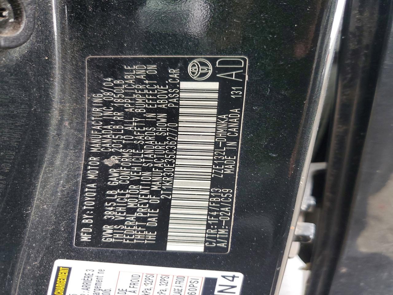 2005 Toyota Matrix Xr Black vin: 2T1KR30E35C362770
