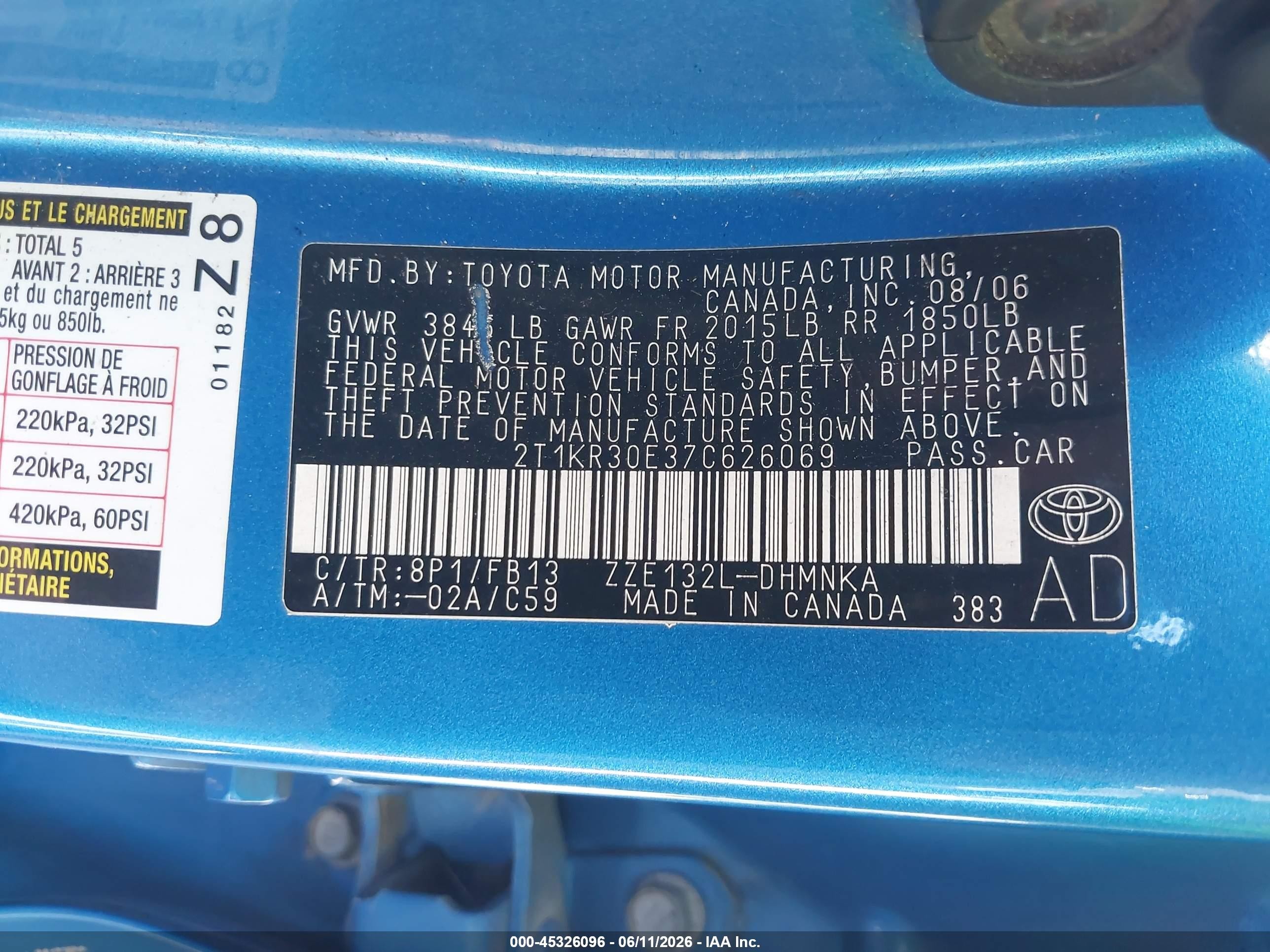 2007 Toyota Matrix Xr Синий vin: 2T1KR30E37C626069