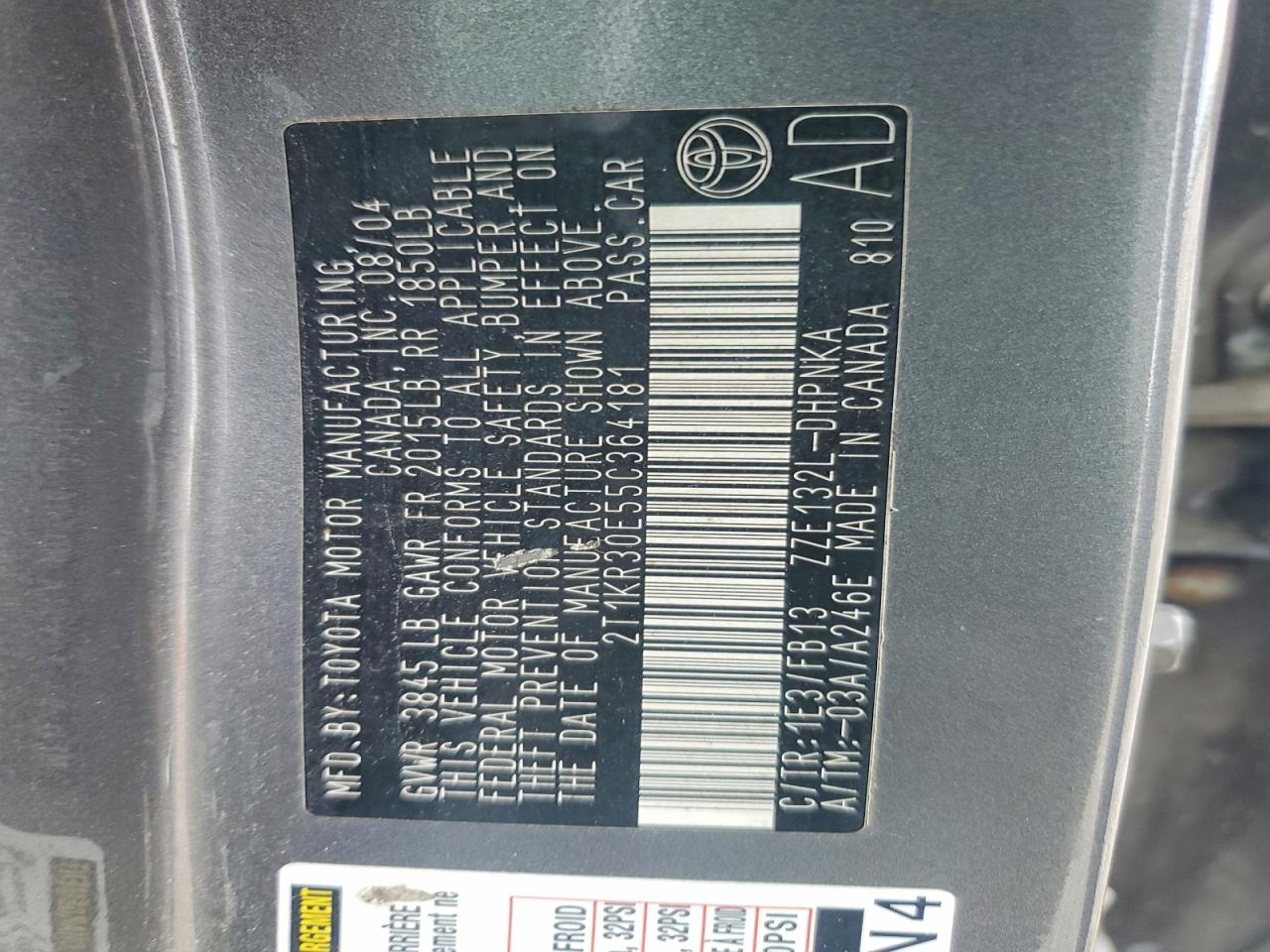 2005 Toyota Matrix Xr Gray vin: 2T1KR30E55C364181
