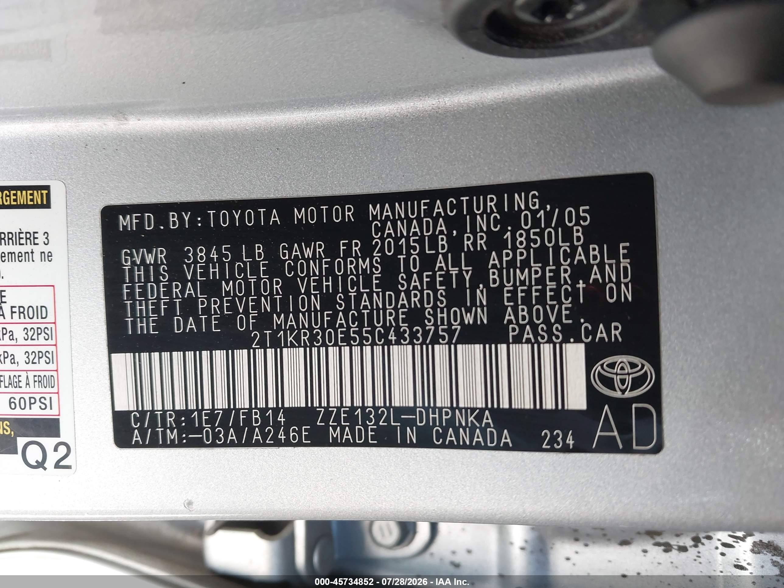 2005 Toyota Matrix Xr Silver vin: 2T1KR30E55C433757