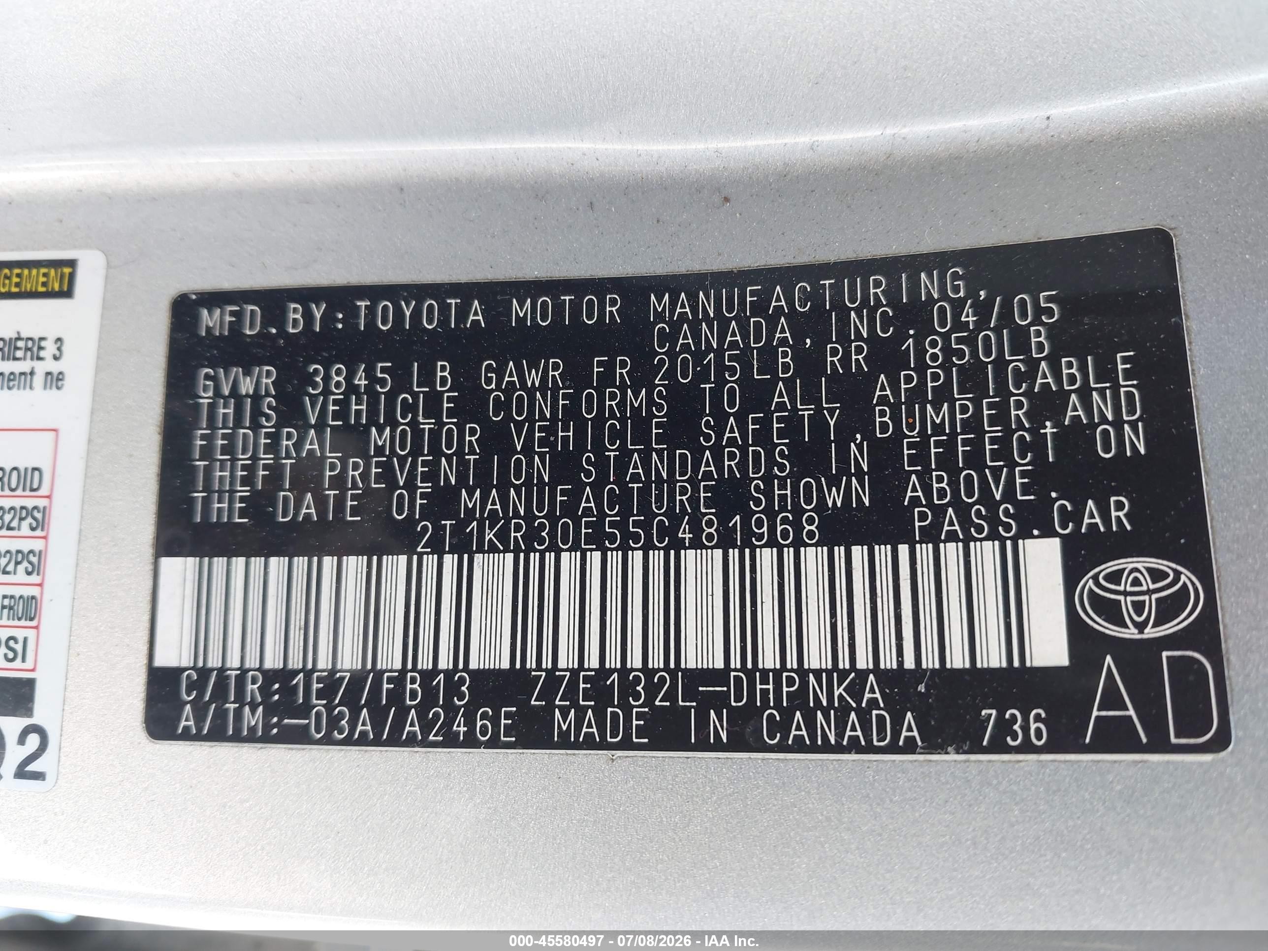 2005 Toyota Matrix Xr Silver vin: 2T1KR30E55C481968