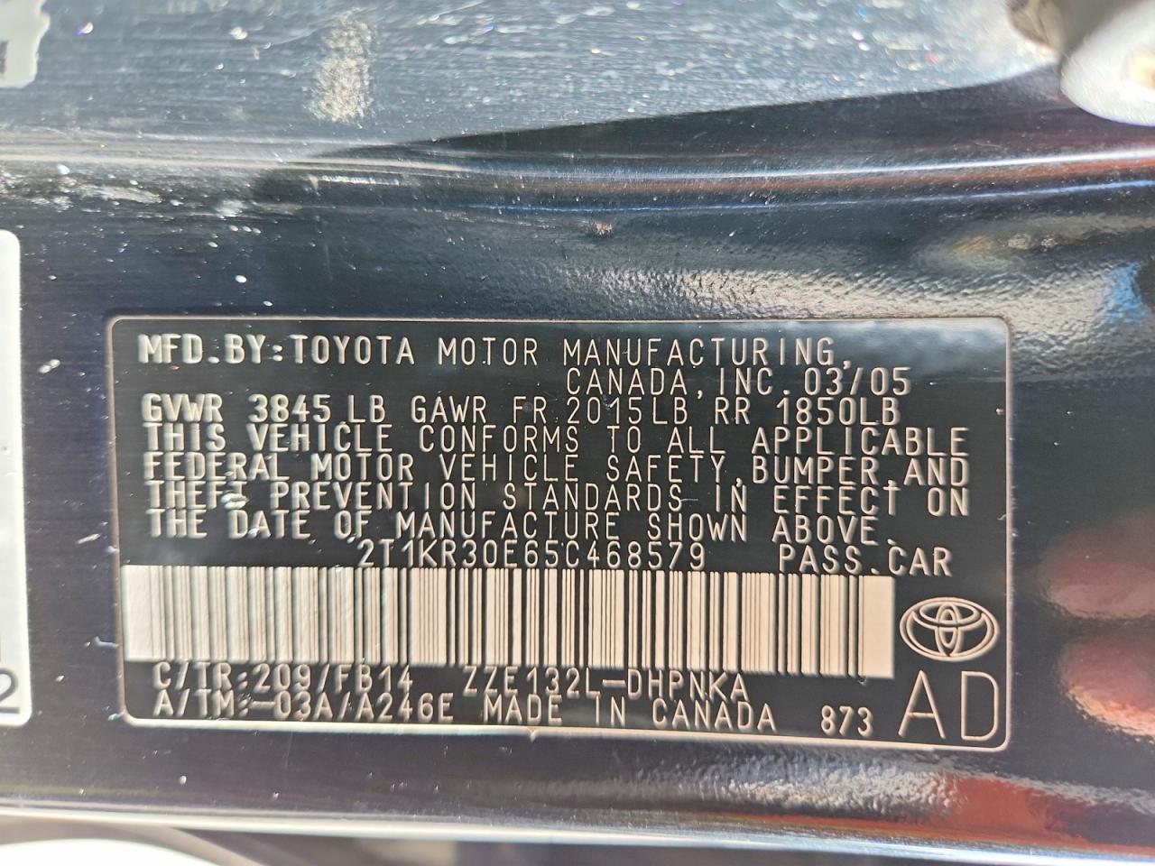 2005 Toyota Matrix Xr Black vin: 2T1KR30E65C468579