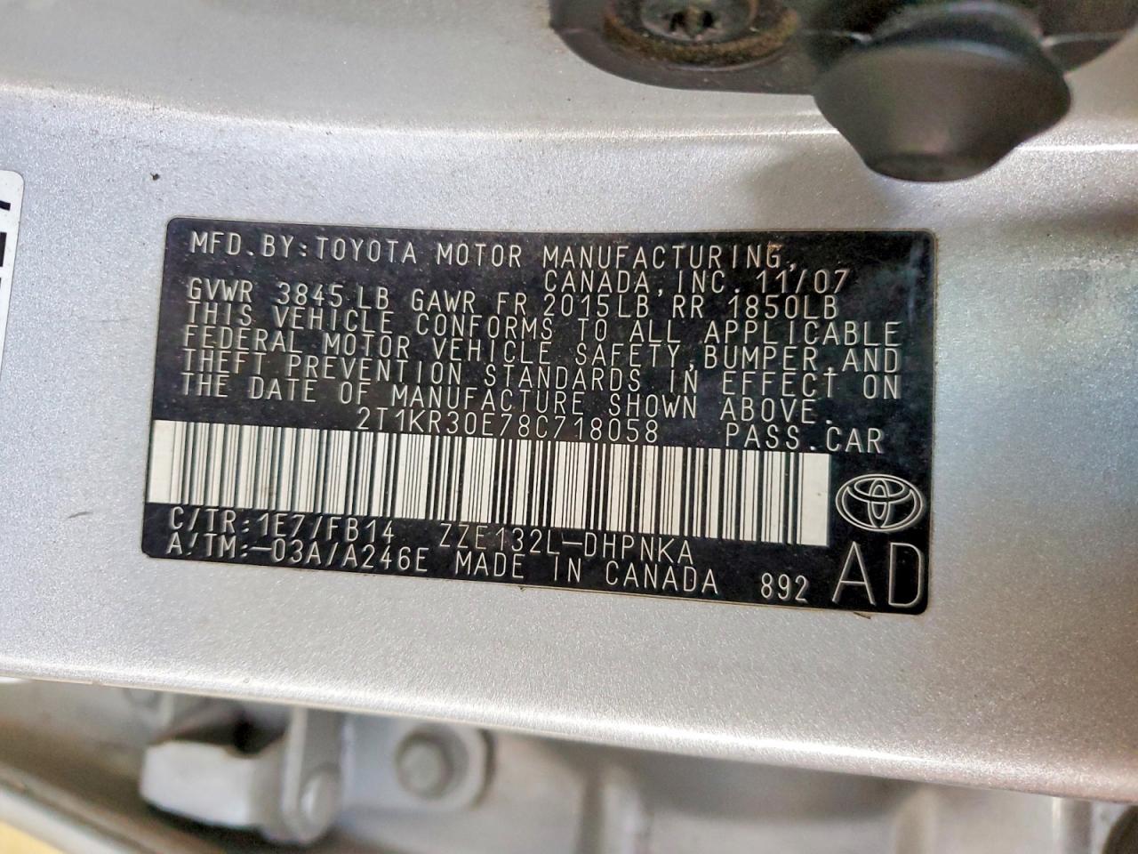 2008 Toyota Corolla Matrix Xr Silver vin: 2T1KR30E78C718058