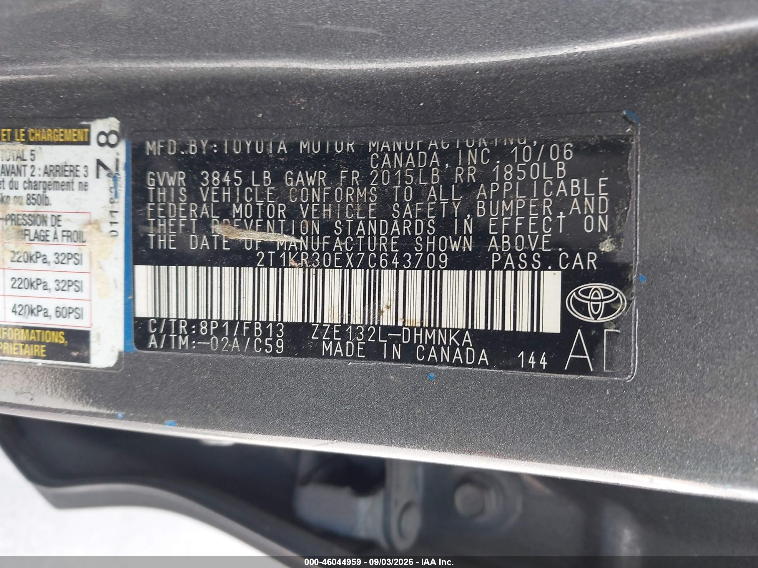 2007 Toyota Matrix Xr Gray vin: 2T1KR30EX7C643709