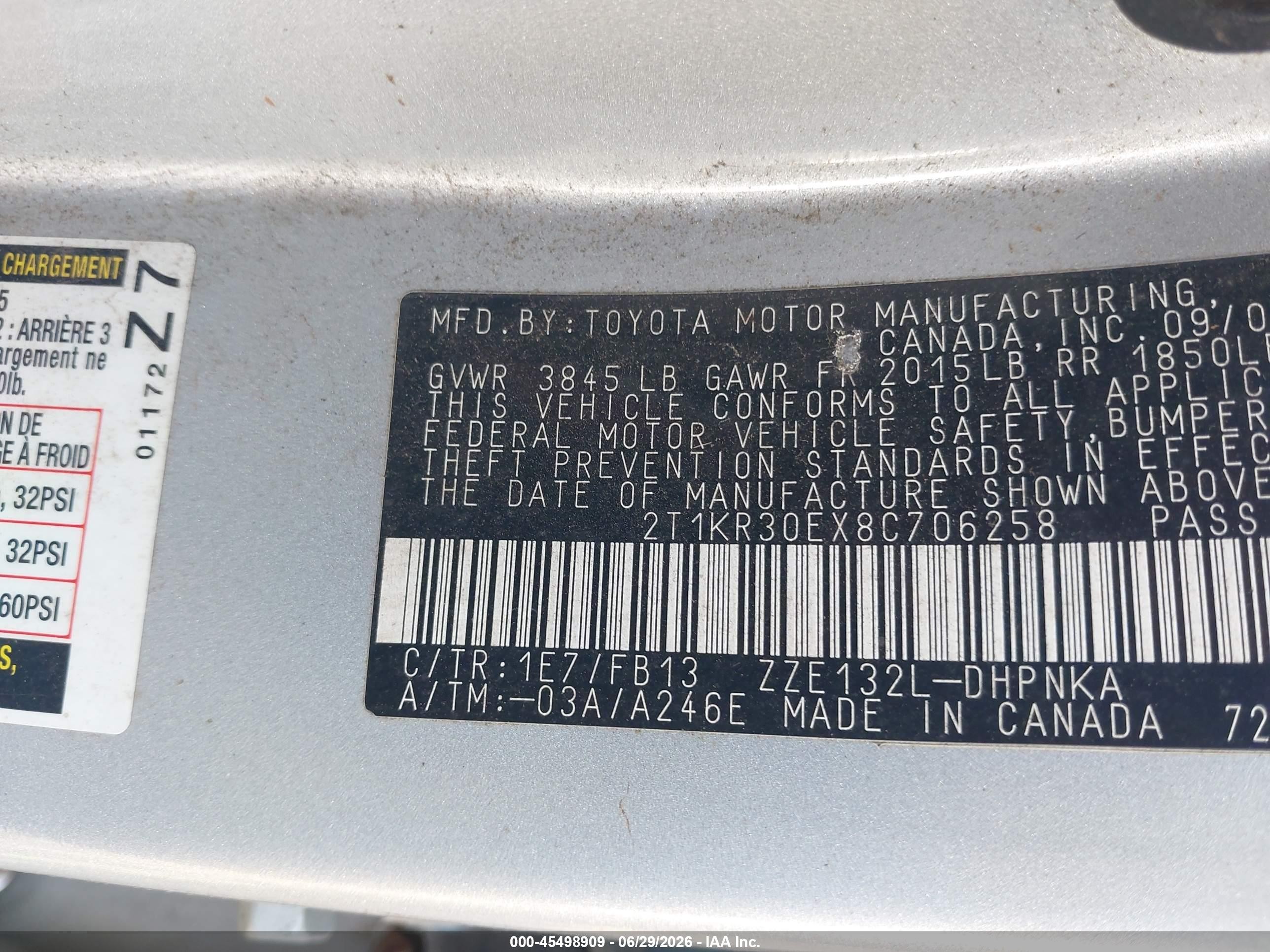 2008 Toyota Matrix Xr Серебряный vin: 2T1KR30EX8C706258