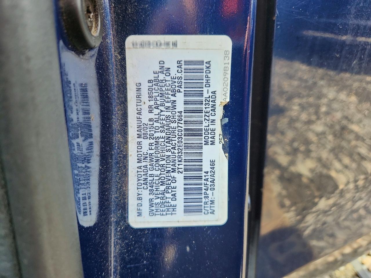 2003 Toyota Corolla Matrix Xr Blue vin: 2T1KR32E03C077664