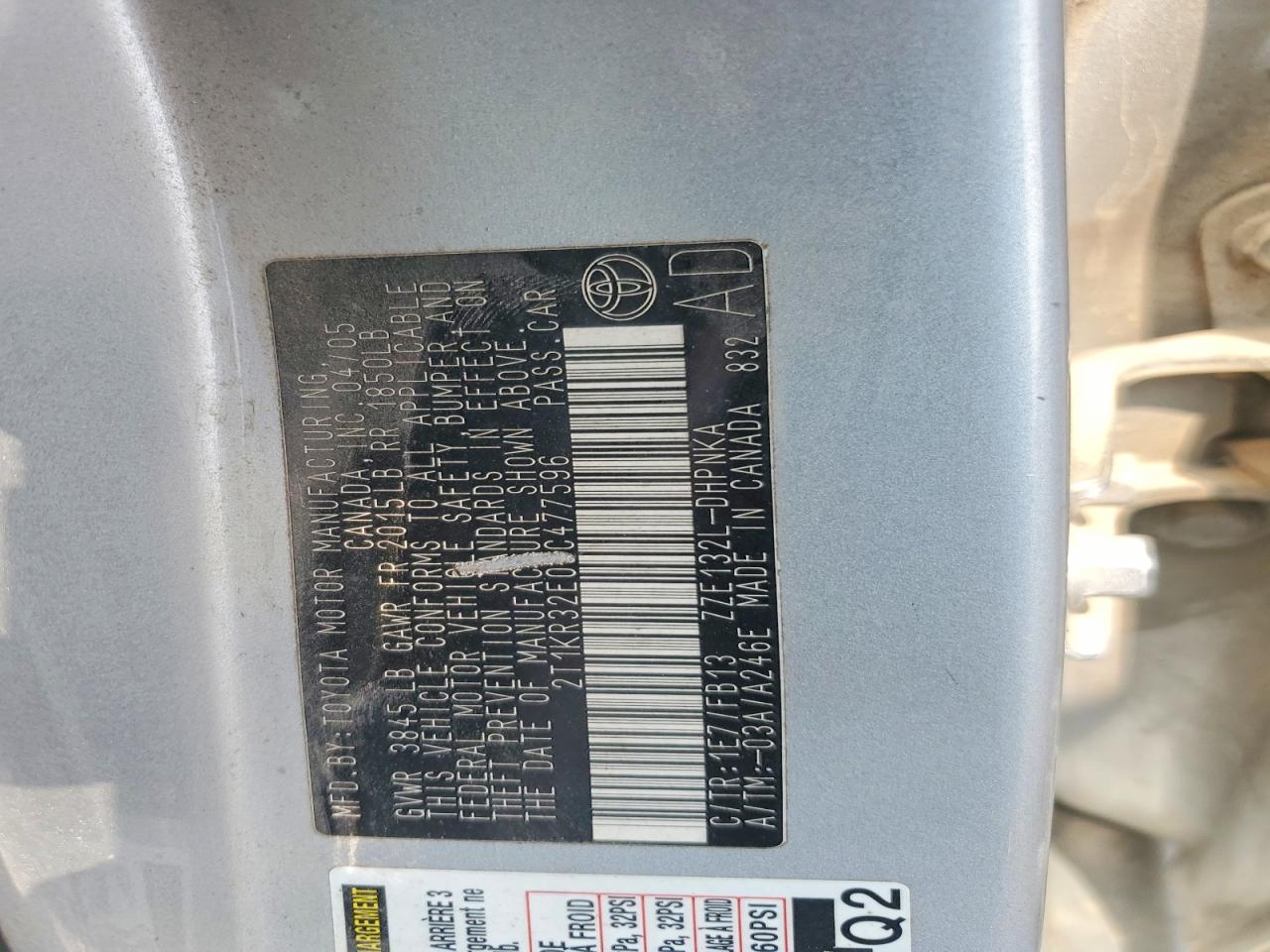 2005 Toyota Matrix Xr Silver vin: 2T1KR32E05C477596