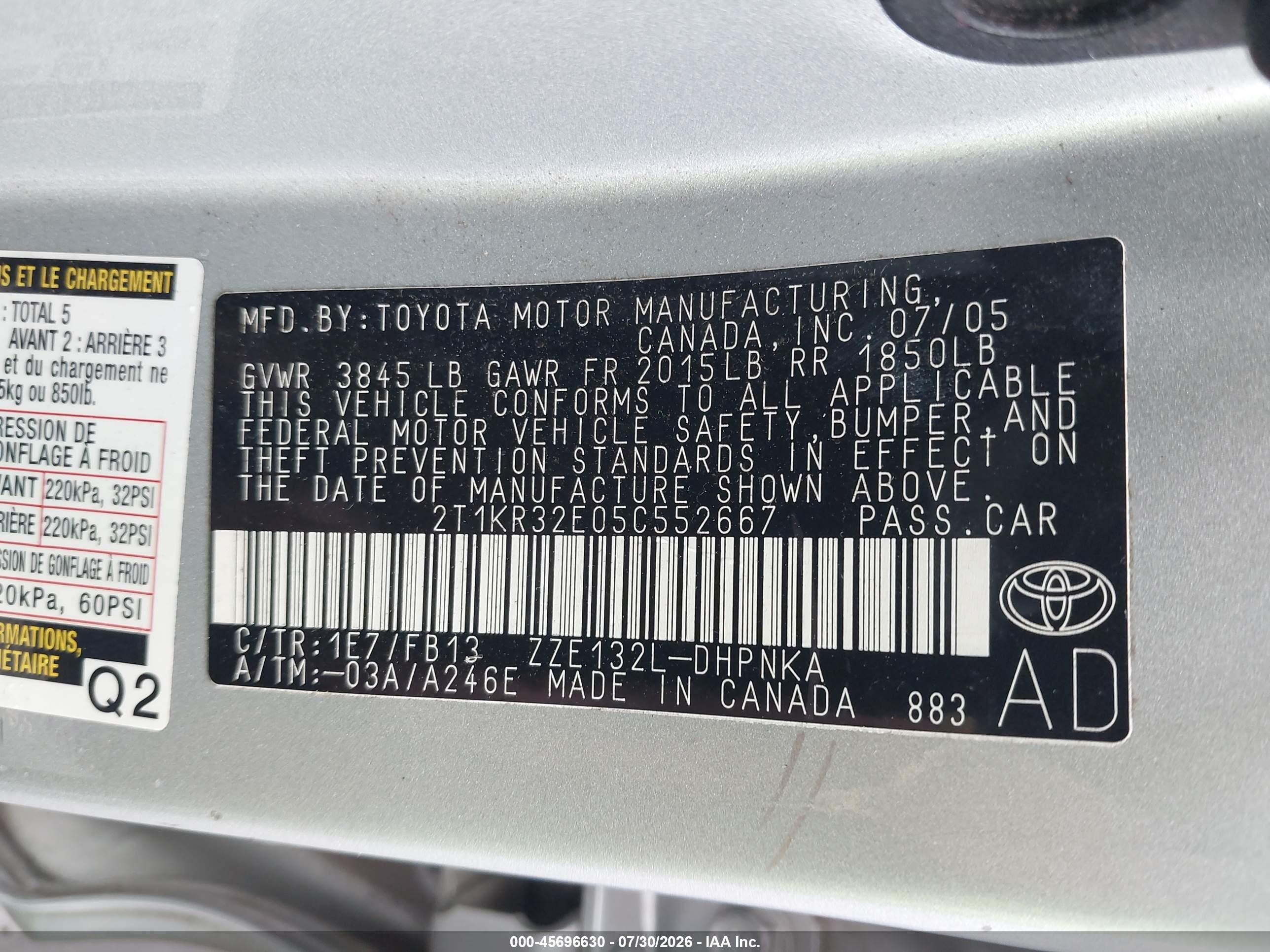 2005 Toyota Matrix Xr Silver vin: 2T1KR32E05C552667