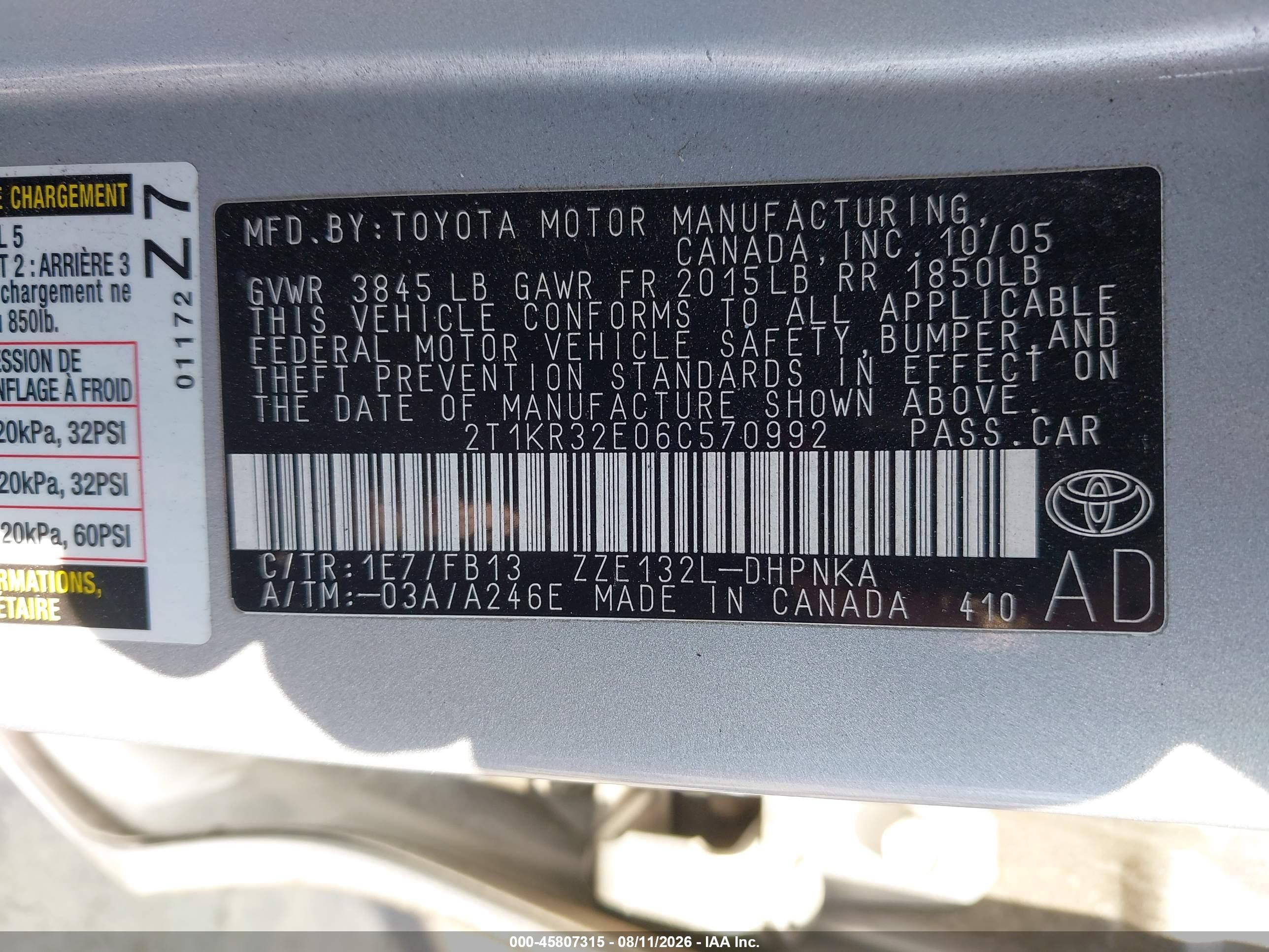 2006 Toyota Matrix Xr Silver vin: 2T1KR32E06C570992