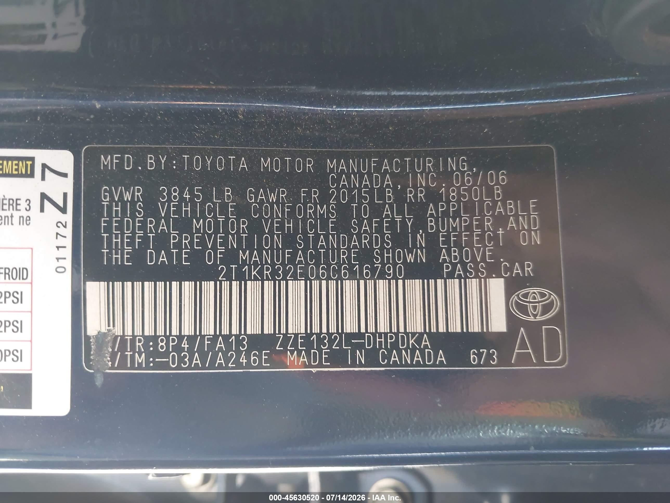 2006 Toyota Matrix   Dark Blue vin: 2T1KR32E06C616790