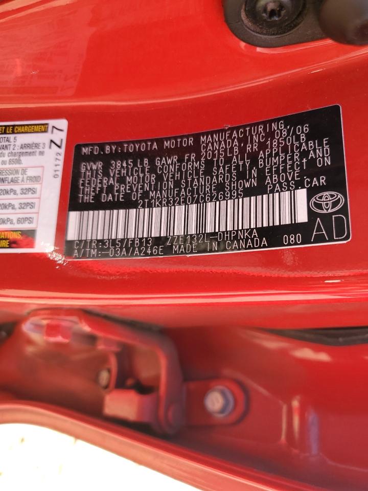 2007 Toyota Matrix Xr Red vin: 2T1KR32E07C626995