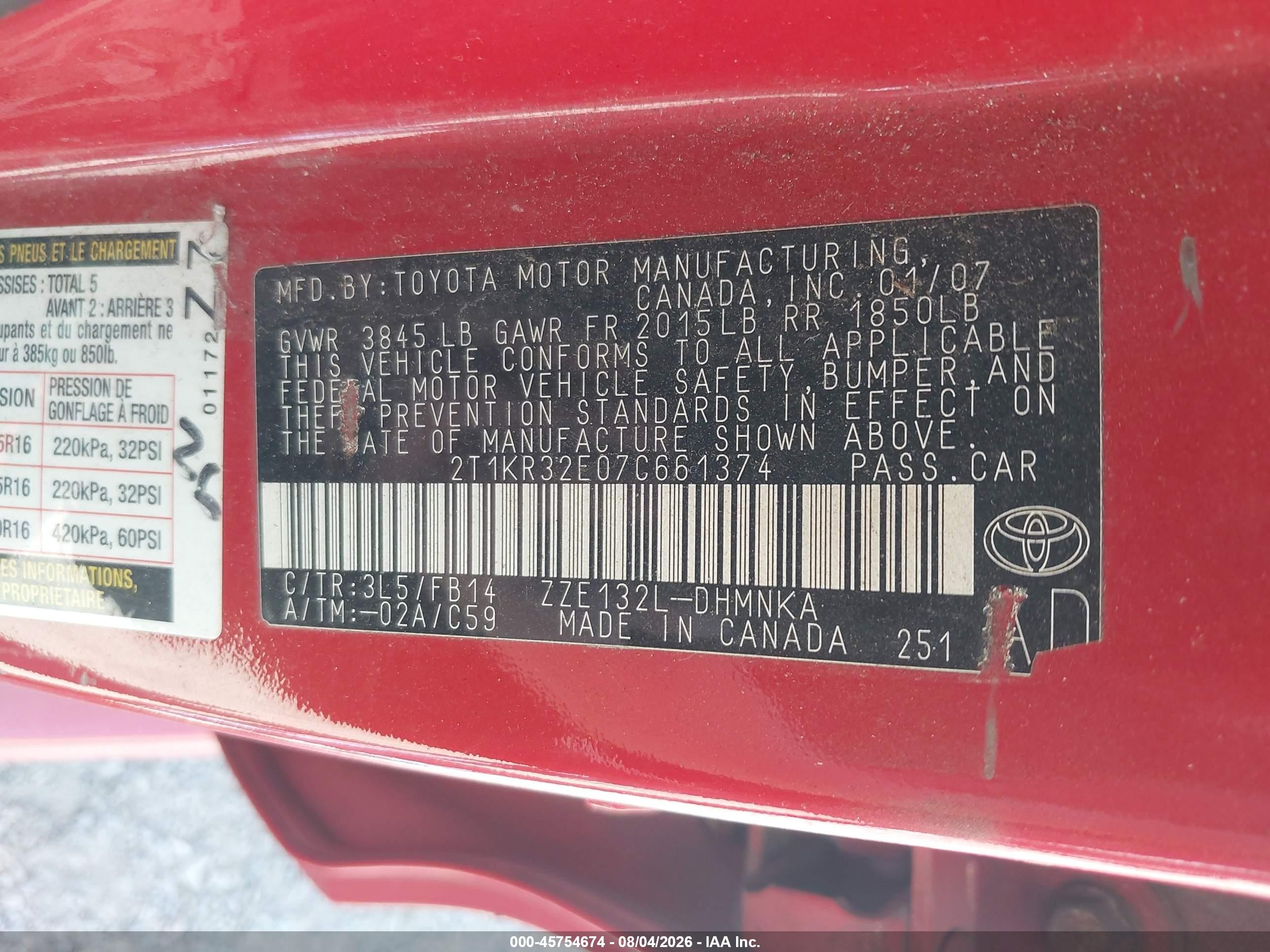 2007 Toyota Matrix Xr Red vin: 2T1KR32E07C661374