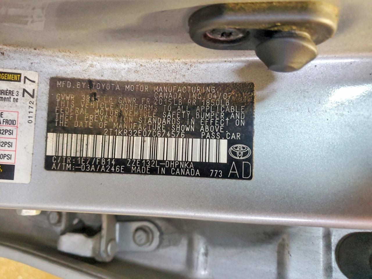 2007 Toyota Matrix Xr Silver vin: 2T1KR32E07C674576