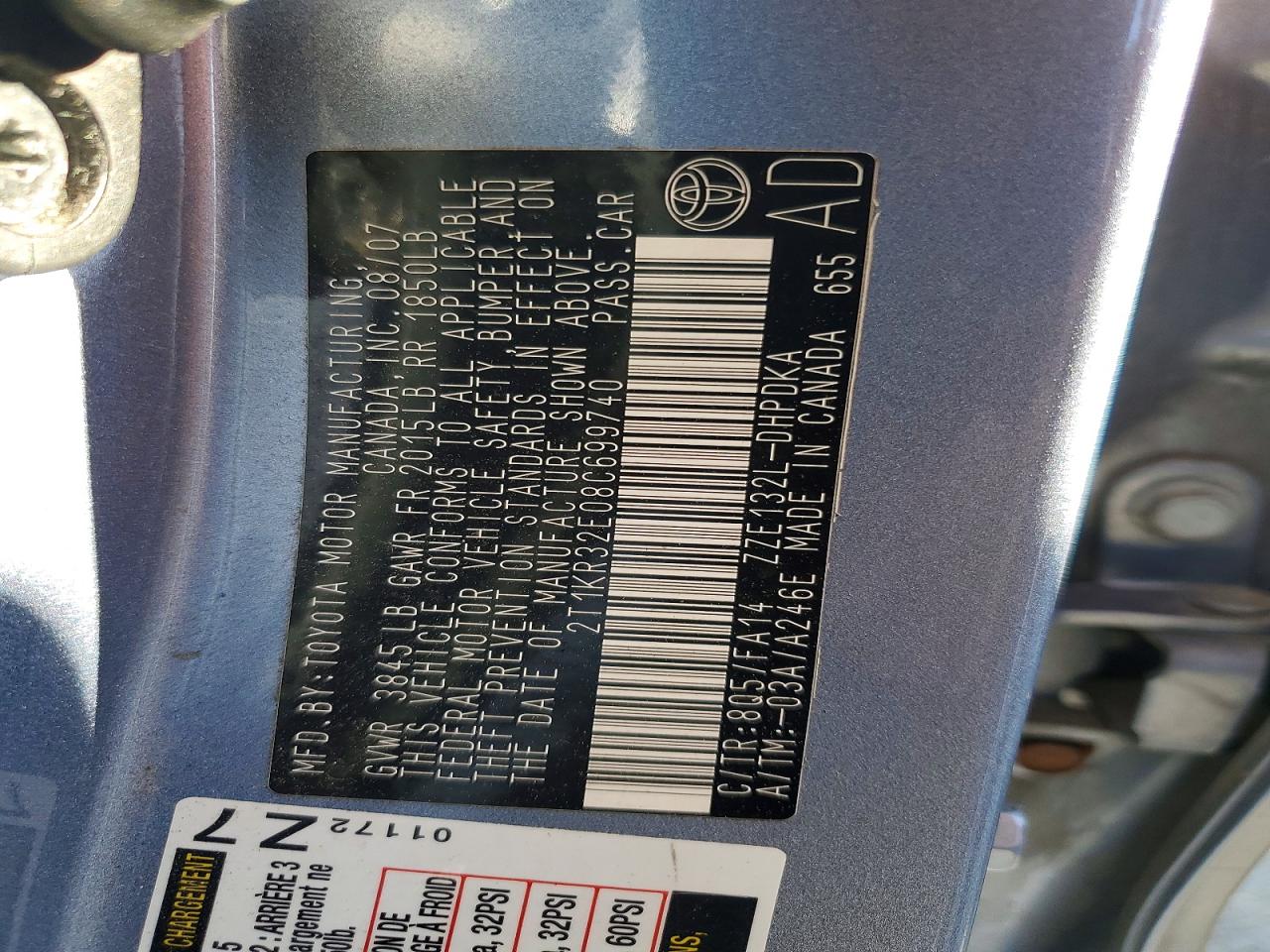 2008 Toyota Corolla Matrix Xr Blue vin: 2T1KR32E08C699740