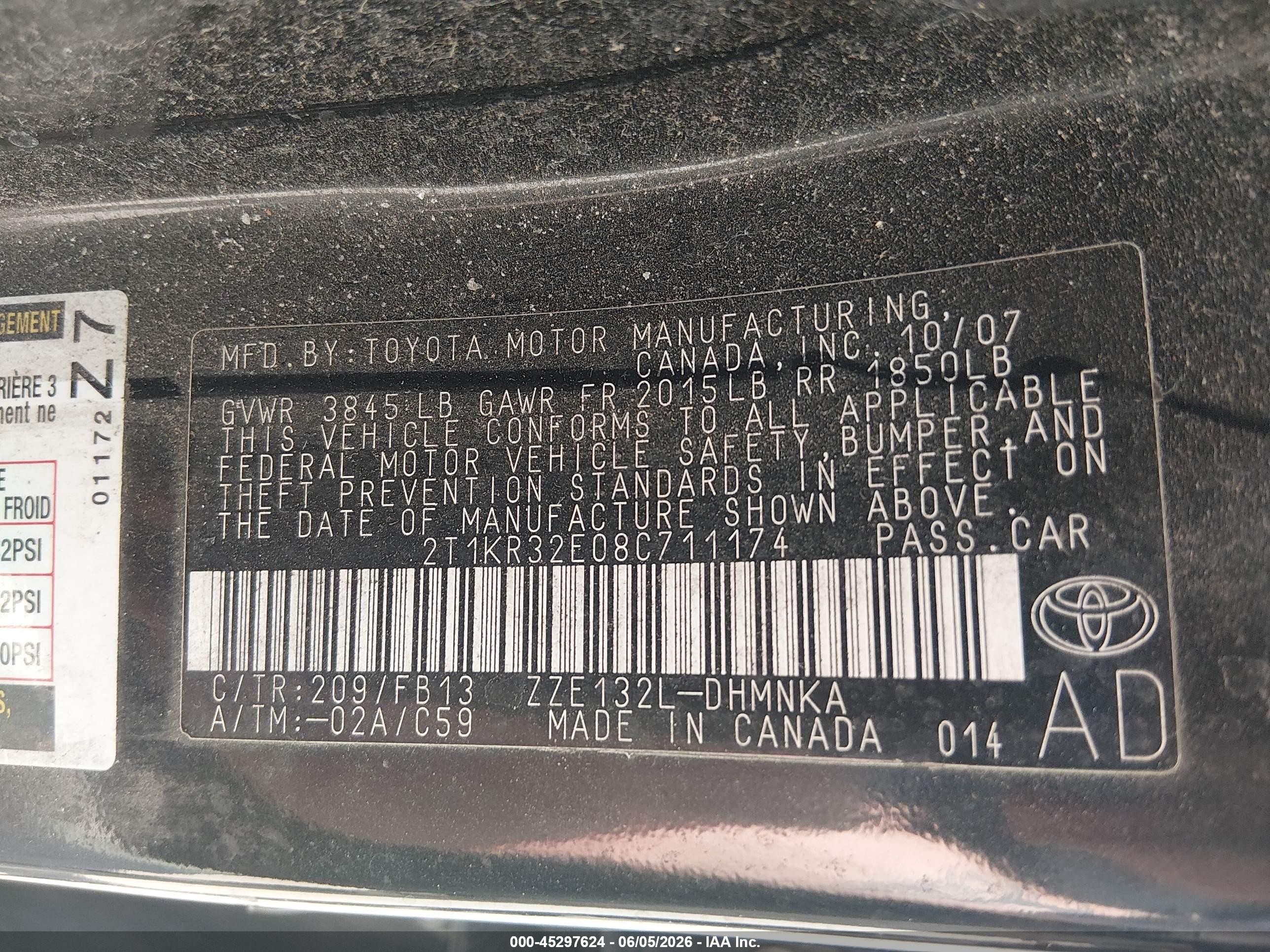 2008 Toyota Matrix Xr Black vin: 2T1KR32E08C711174
