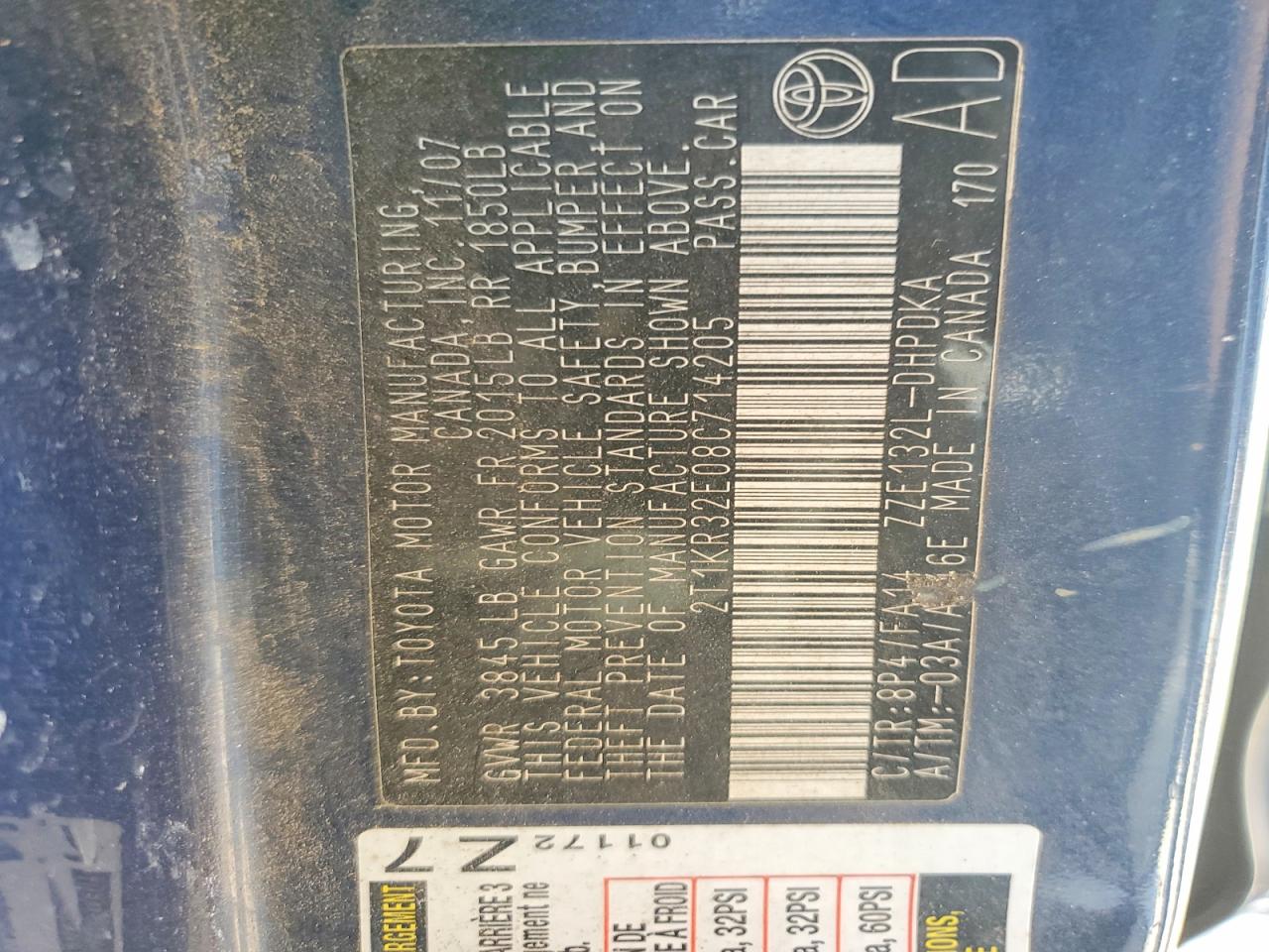 2008 Toyota Matrix Синий vin: 2T1KR32E08C714205