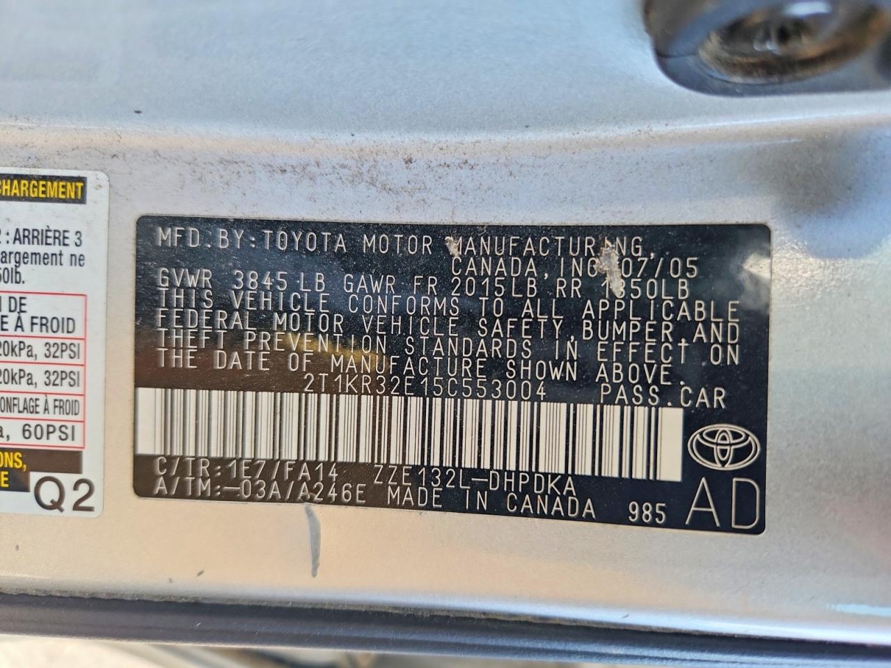 2005 Toyota Corolla Matrix Xr Silver vin: 2T1KR32E15C553004