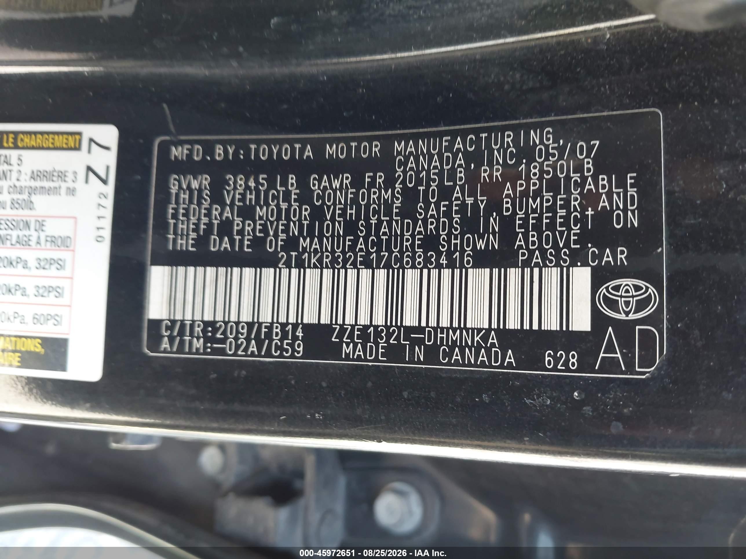 2007 Toyota Matrix Xr Black vin: 2T1KR32E17C683416