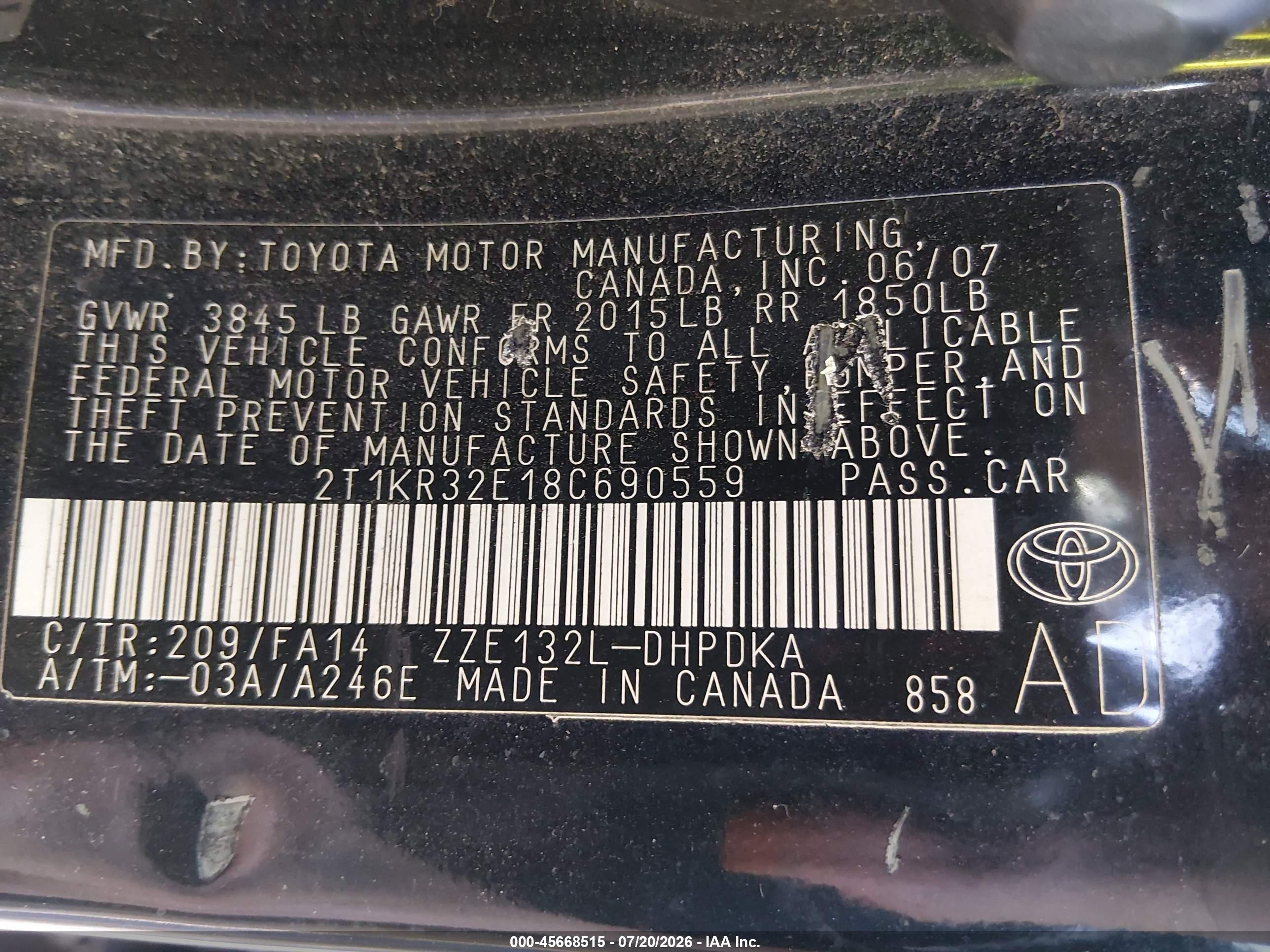2008 Toyota Matrix Std Черный vin: 2T1KR32E18C690559