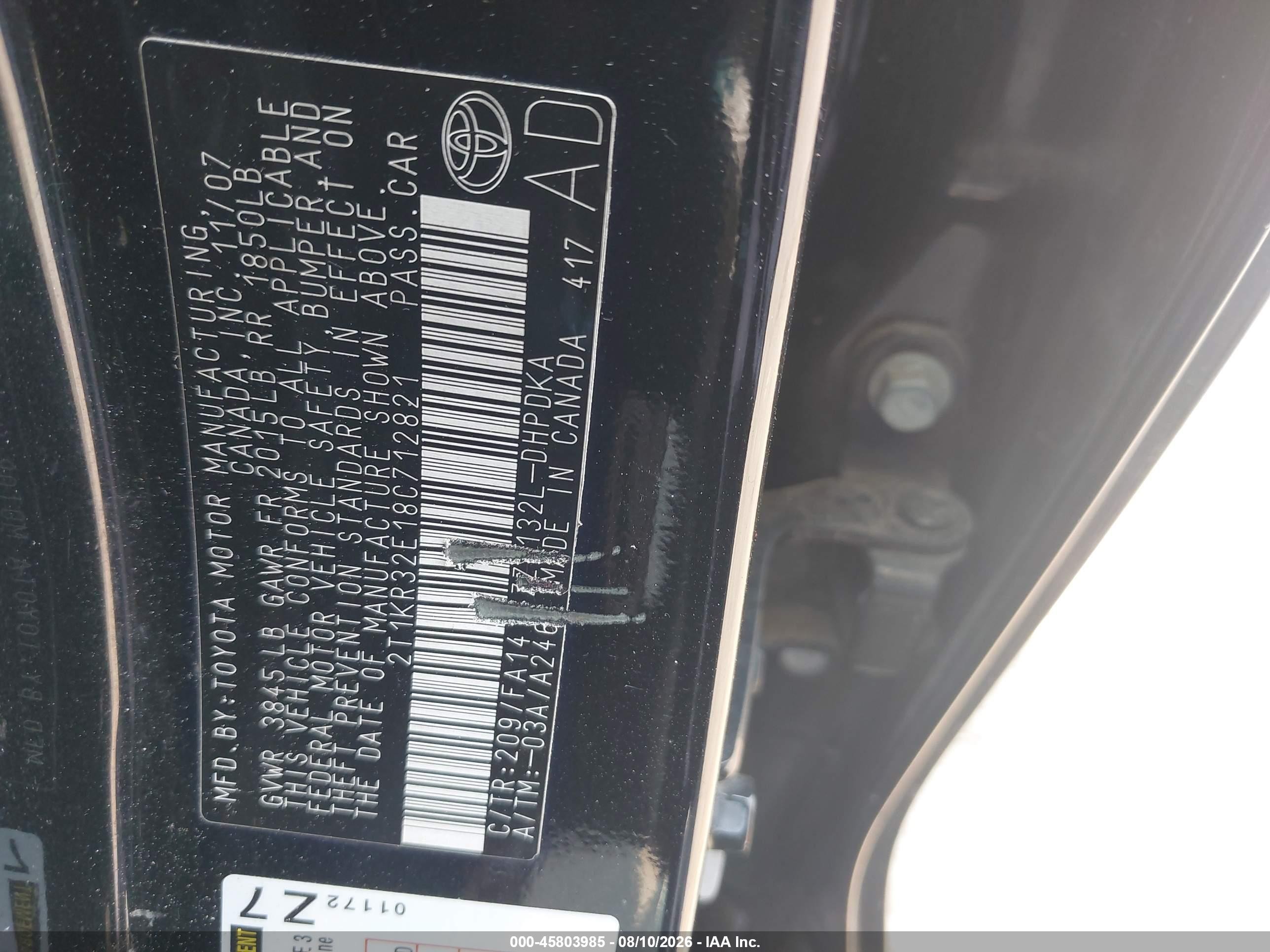 2008 Toyota Matrix Std Black vin: 2T1KR32E18C712821
