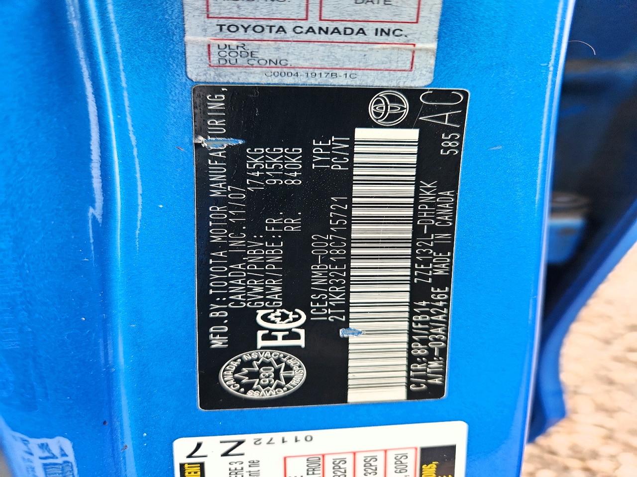 2008 Toyota Corolla Matrix Xr Blue vin: 2T1KR32E18C715721
