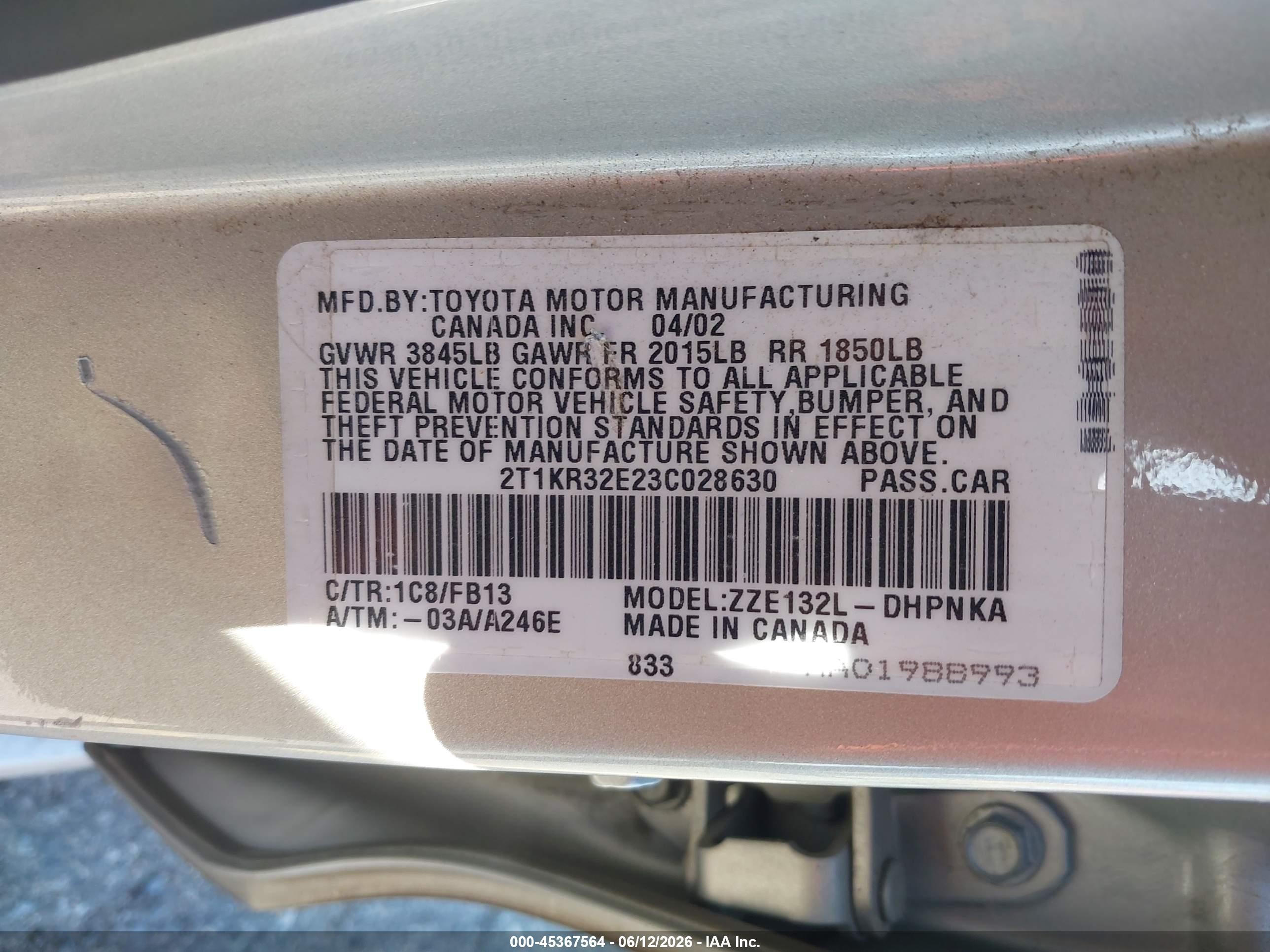 2003 Toyota Matrix Xr Серебряный vin: 2T1KR32E23C028630