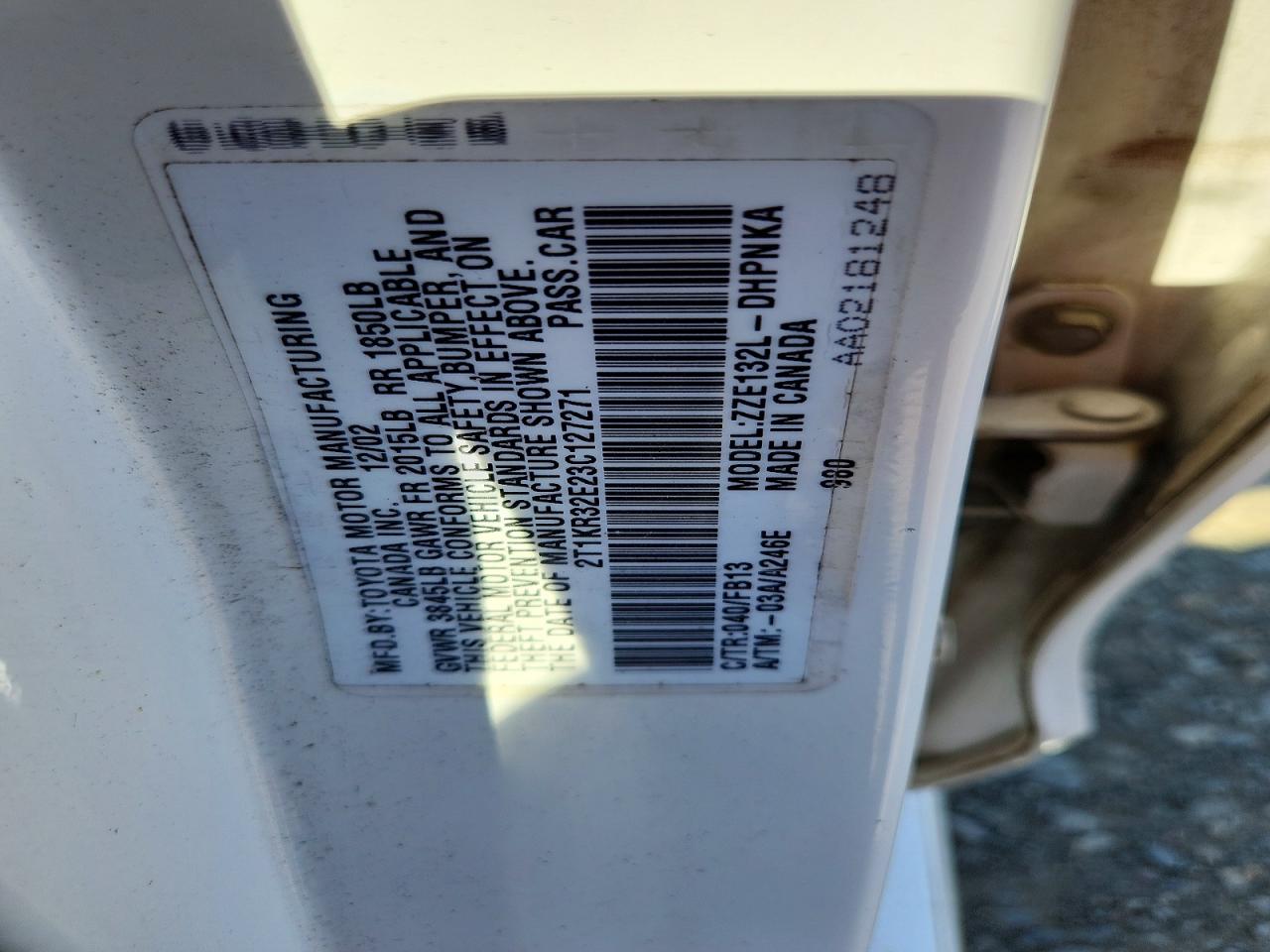 2003 Toyota Matrix Xr White vin: 2T1KR32E23C127271