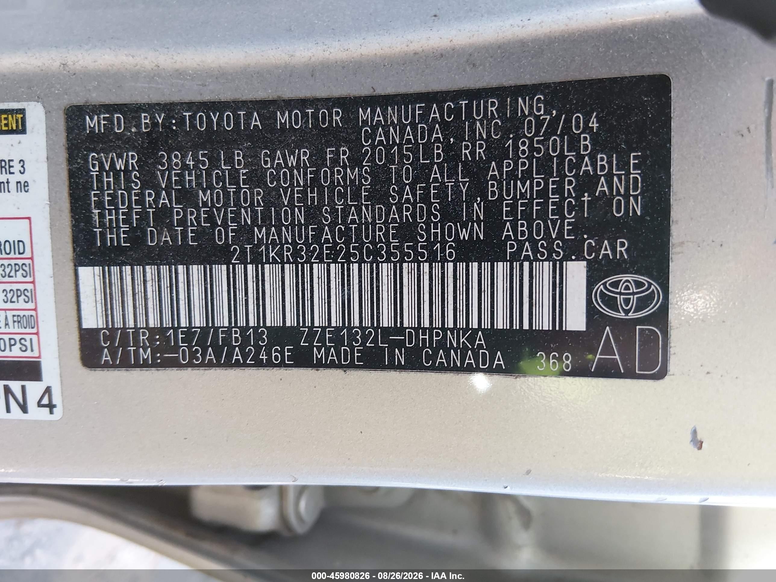 2005 Toyota Matrix Xr Silver vin: 2T1KR32E25C355516