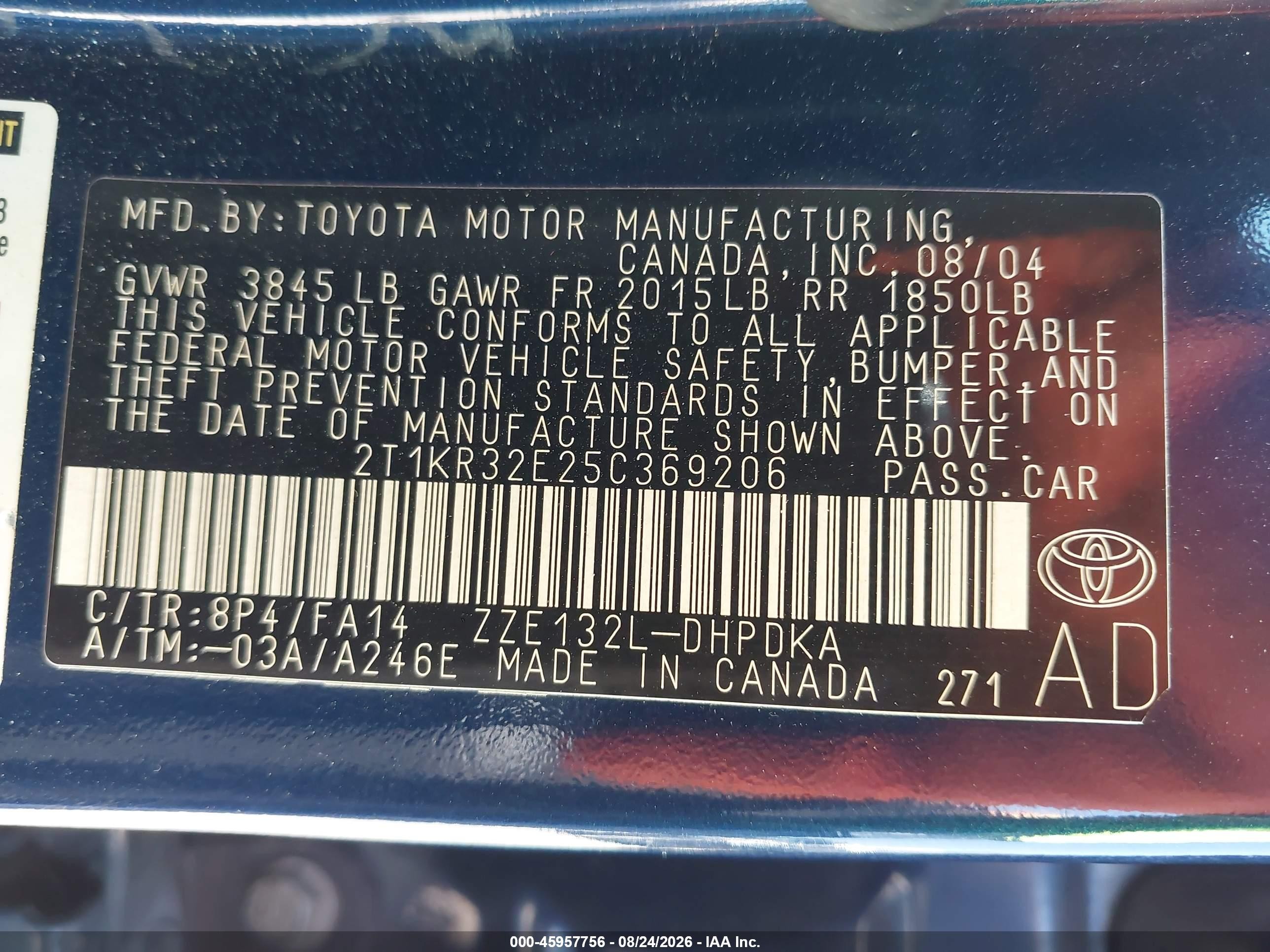 2005 Toyota Matrix   Blue vin: 2T1KR32E25C369206