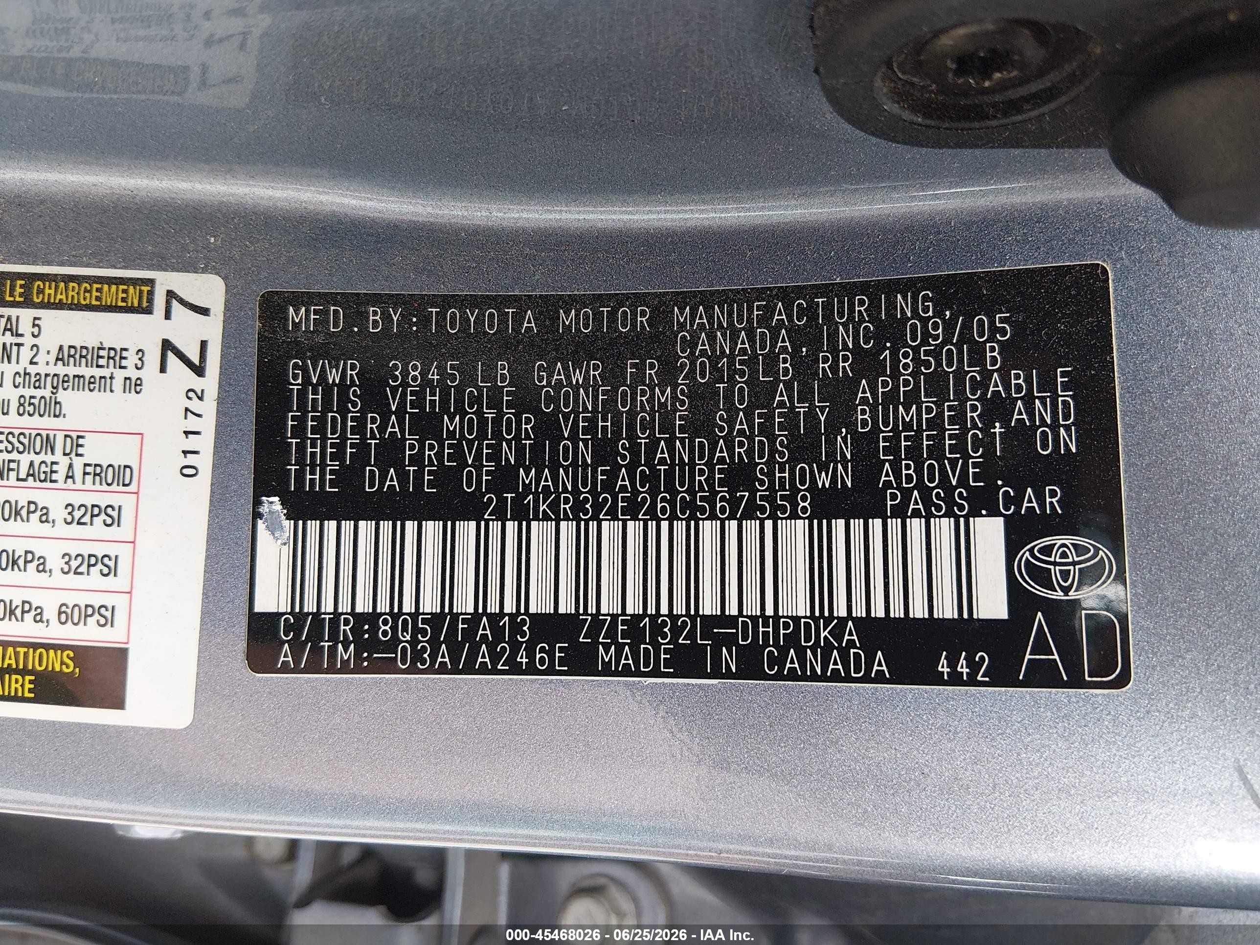 2006 Toyota Matrix   Light Blue vin: 2T1KR32E26C567558