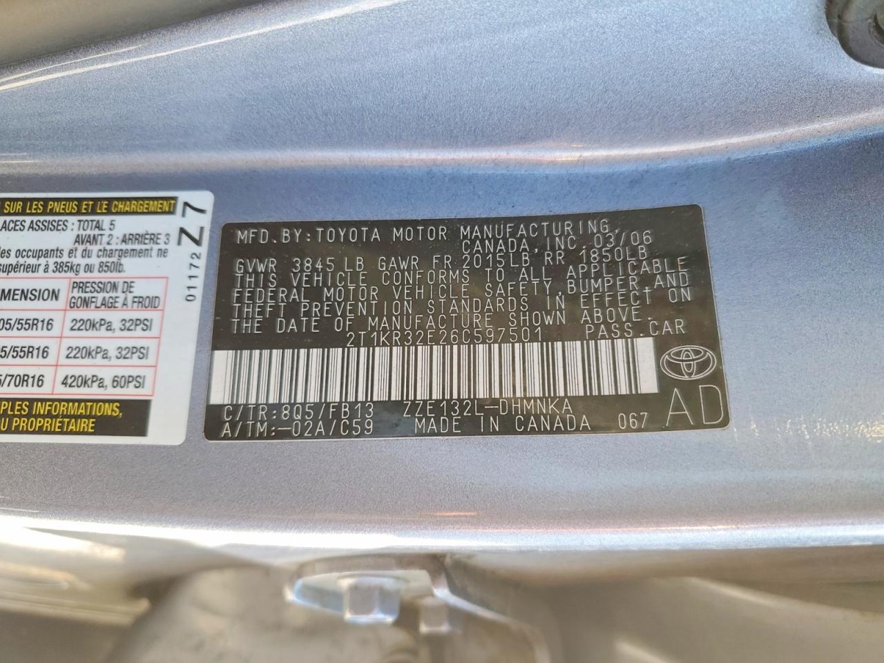 2006 Toyota Corolla Matrix Xr Blue vin: 2T1KR32E26C597501