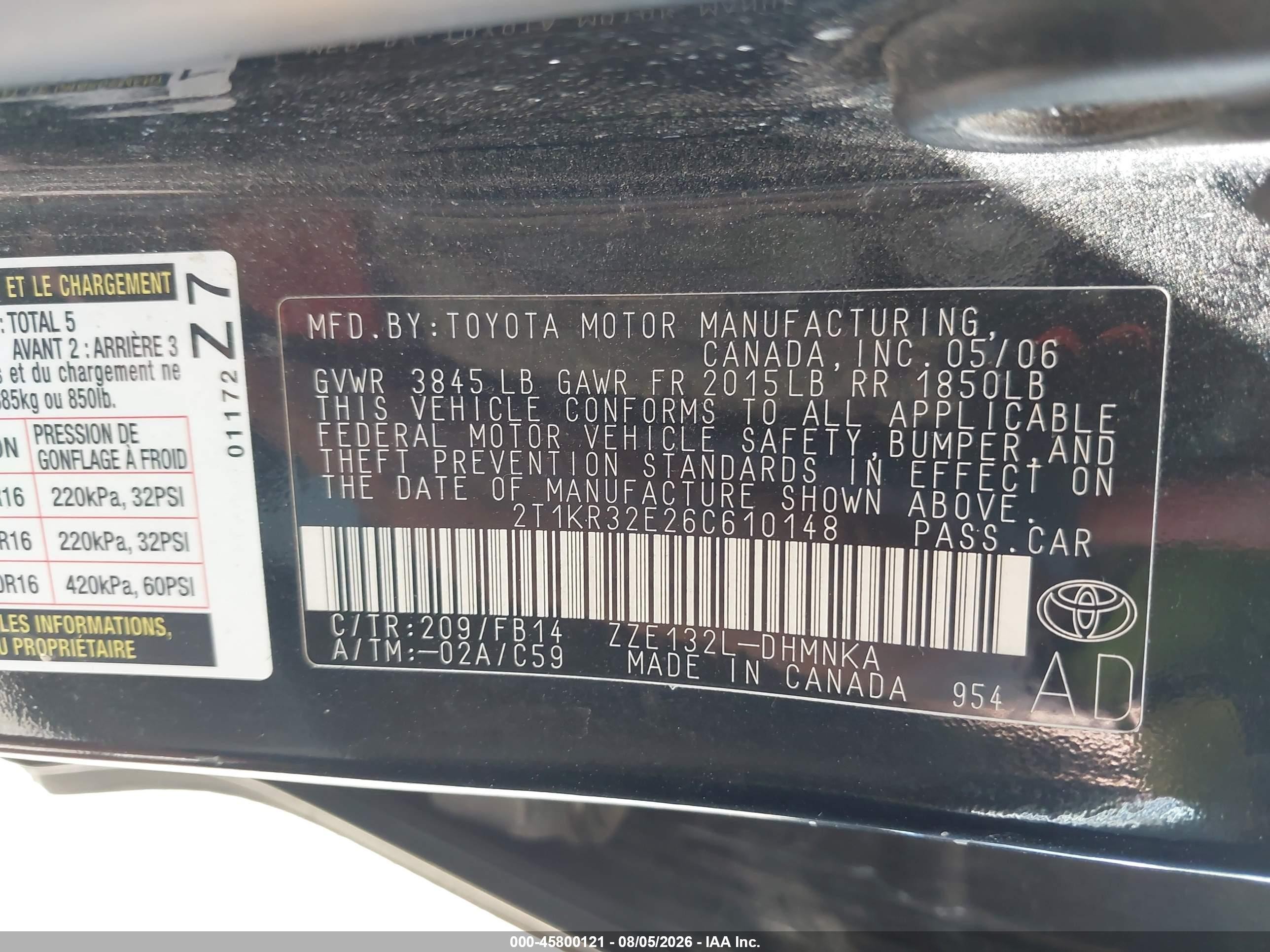 2006 Toyota Matrix Xr Black vin: 2T1KR32E26C610148