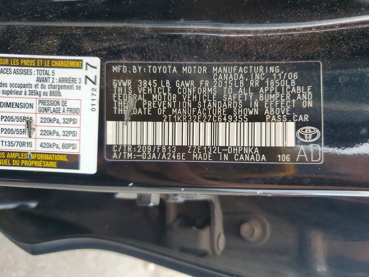 2007 Toyota Corolla Matrix Xr Black vin: 2T1KR32E27C649355