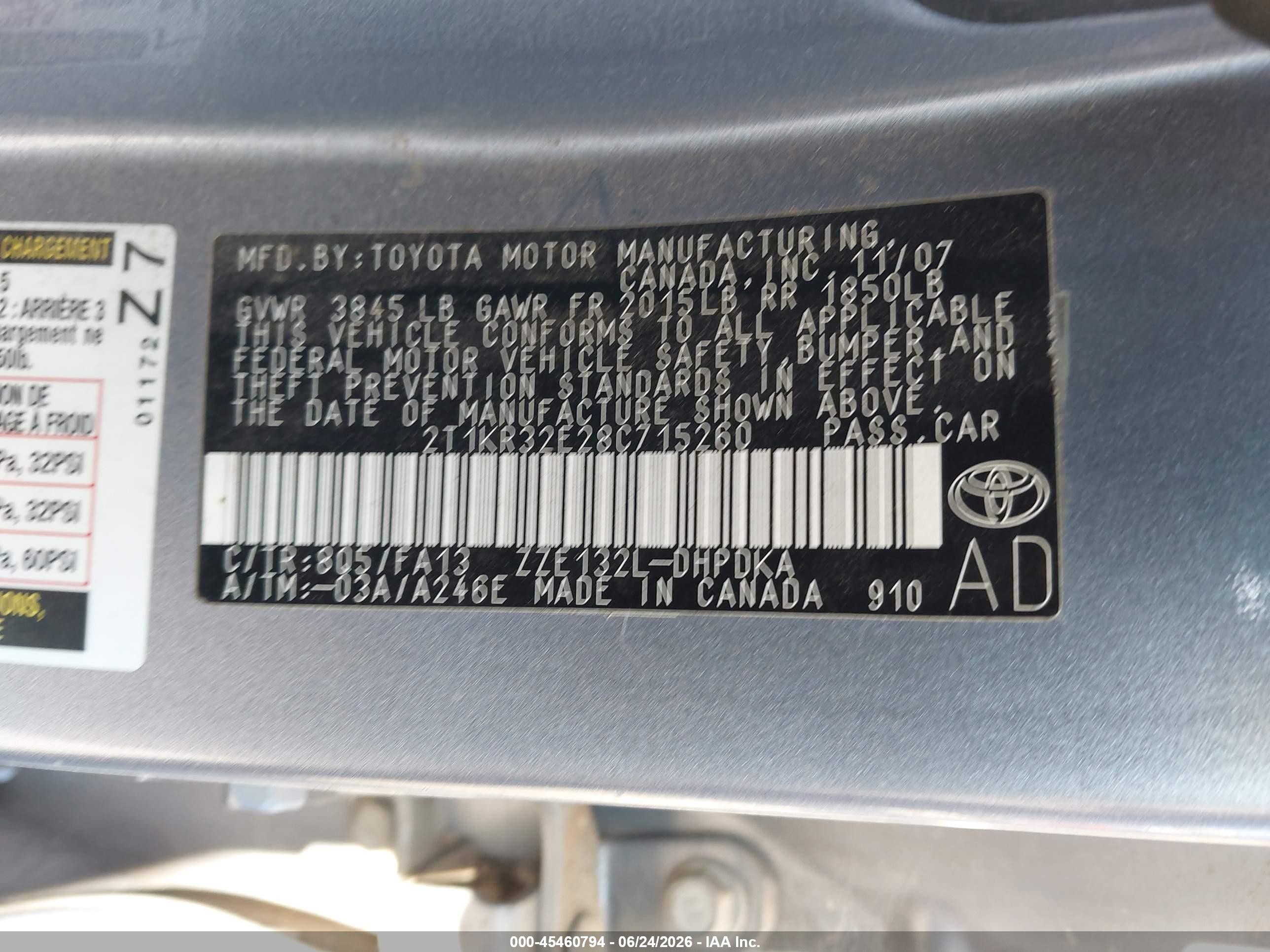 2008 Toyota Matrix Std Gray vin: 2T1KR32E28C715260