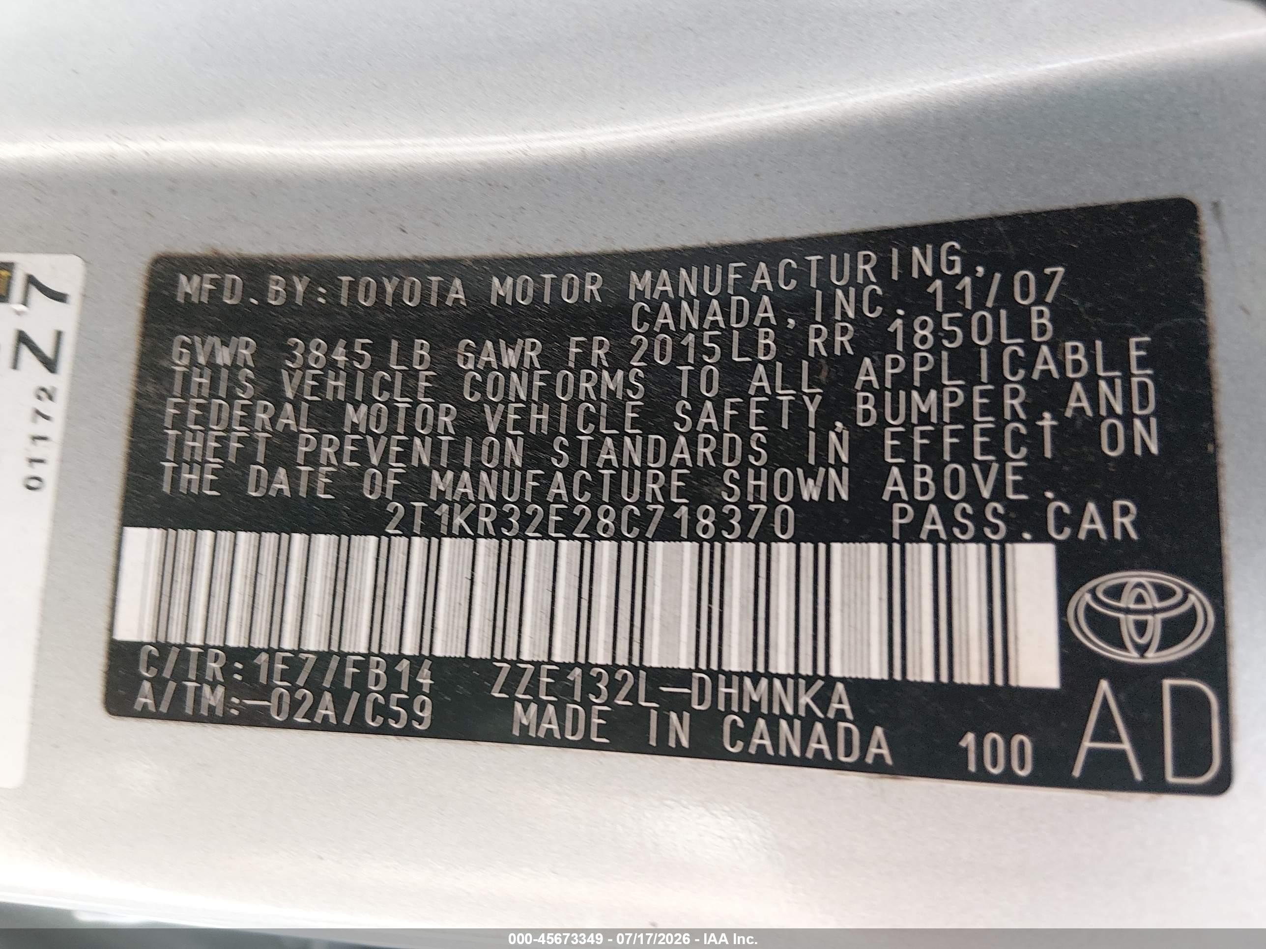 2008 Toyota Matrix Xr Silver vin: 2T1KR32E28C718370