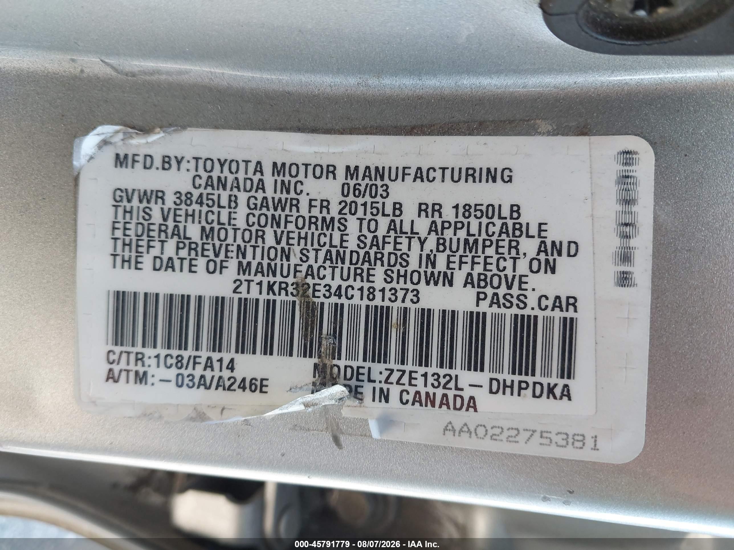 2004 Toyota Matrix Standard Серебряный vin: 2T1KR32E34C181373