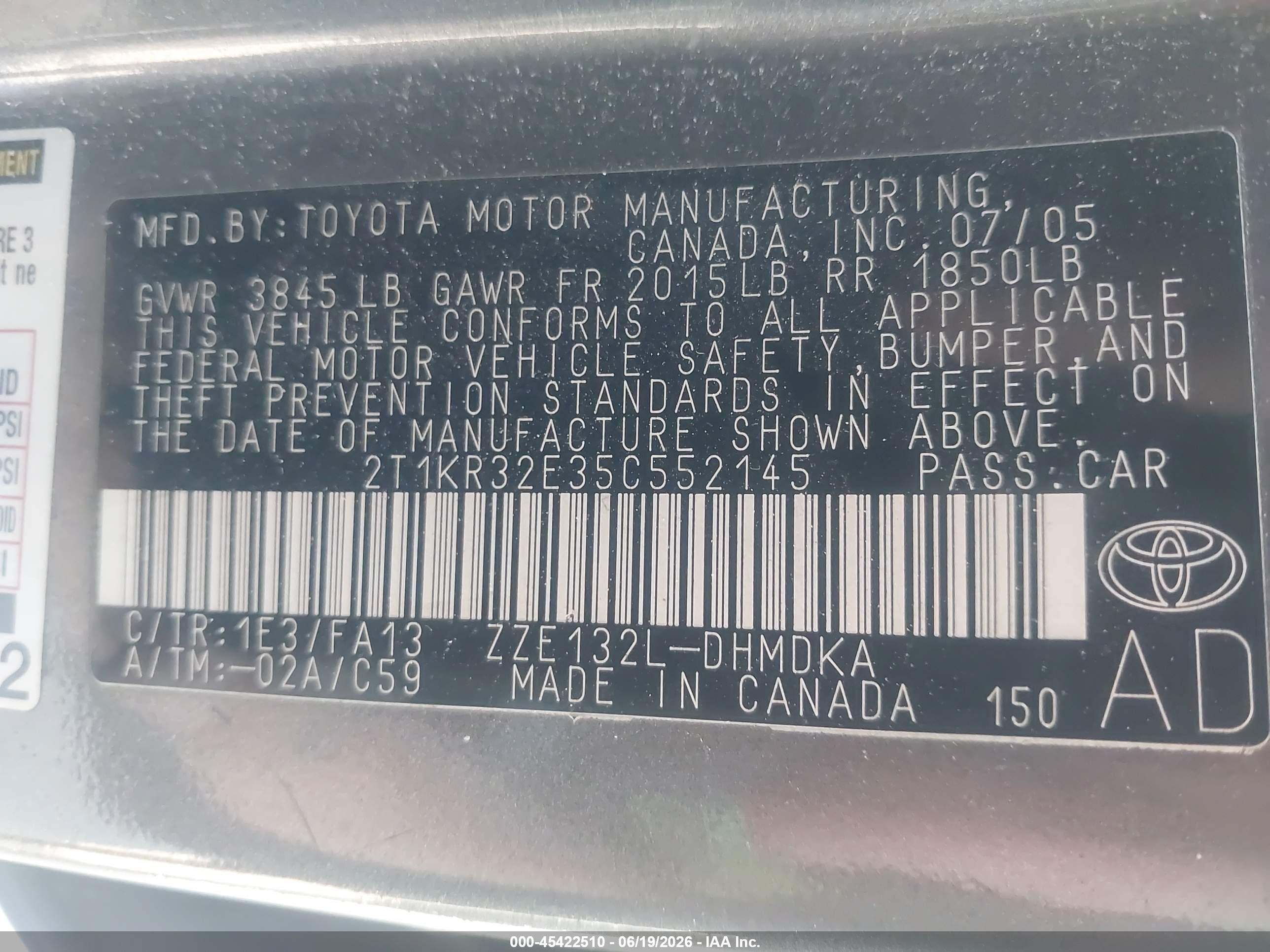 2005 Toyota Matrix   Gray vin: 2T1KR32E35C552145